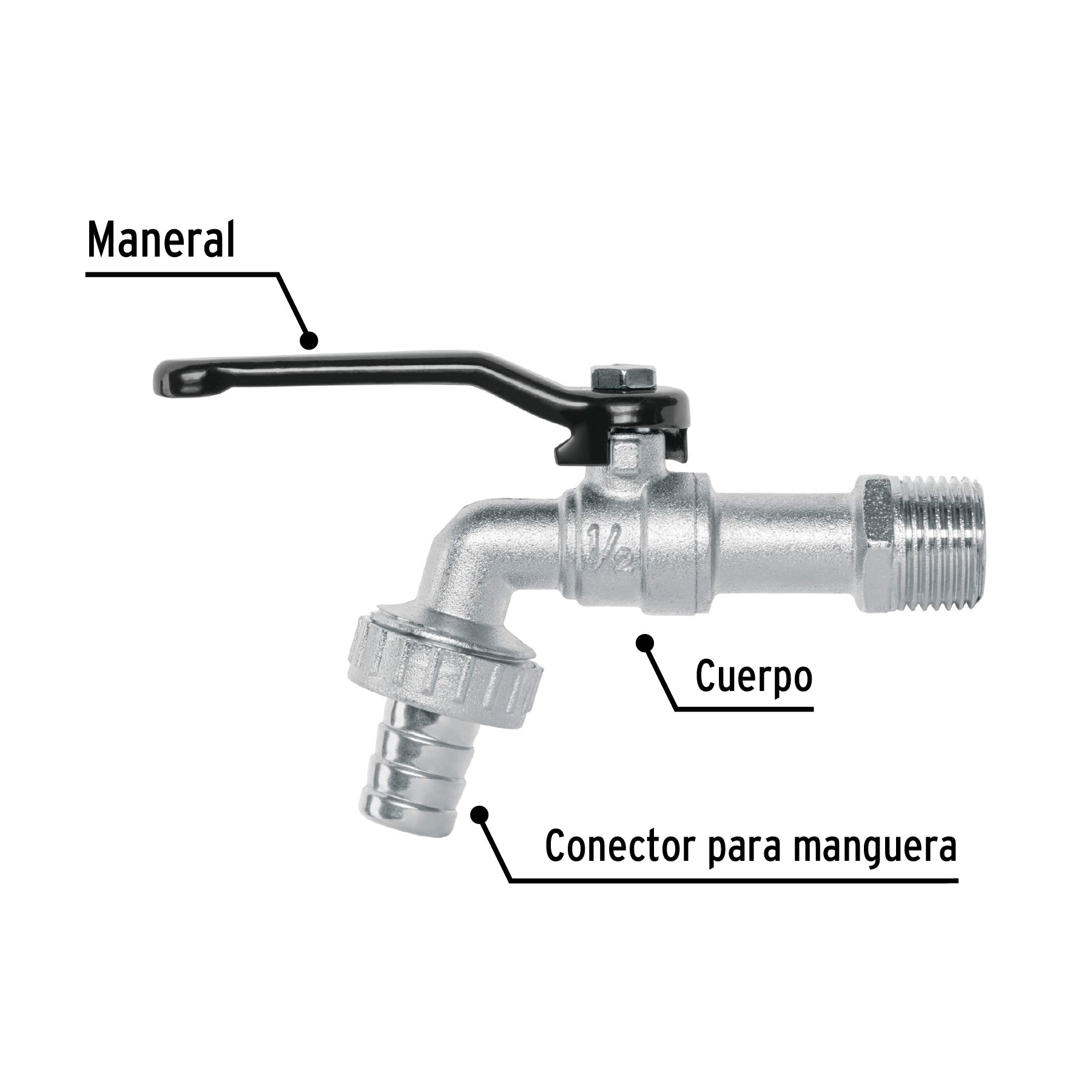 Llave de esfera, 1/2" de zinc, PRETUL