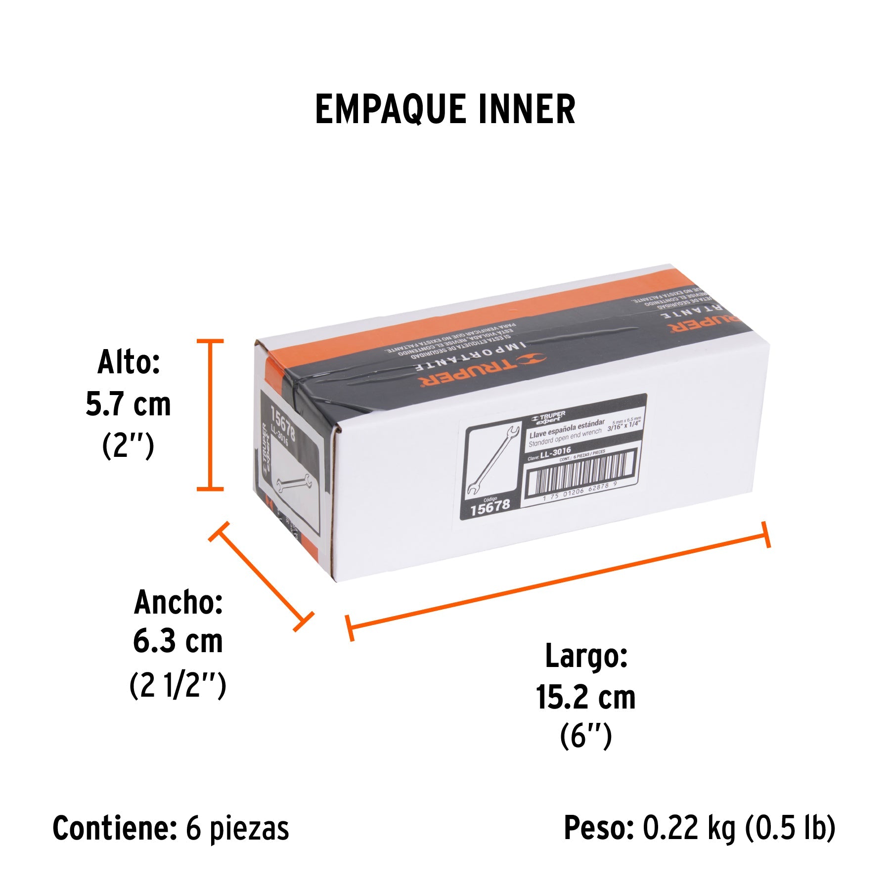 Llave española, 3/16 x 1/4" x 126 mm de largo, TRUPER EXPERT - Empaque