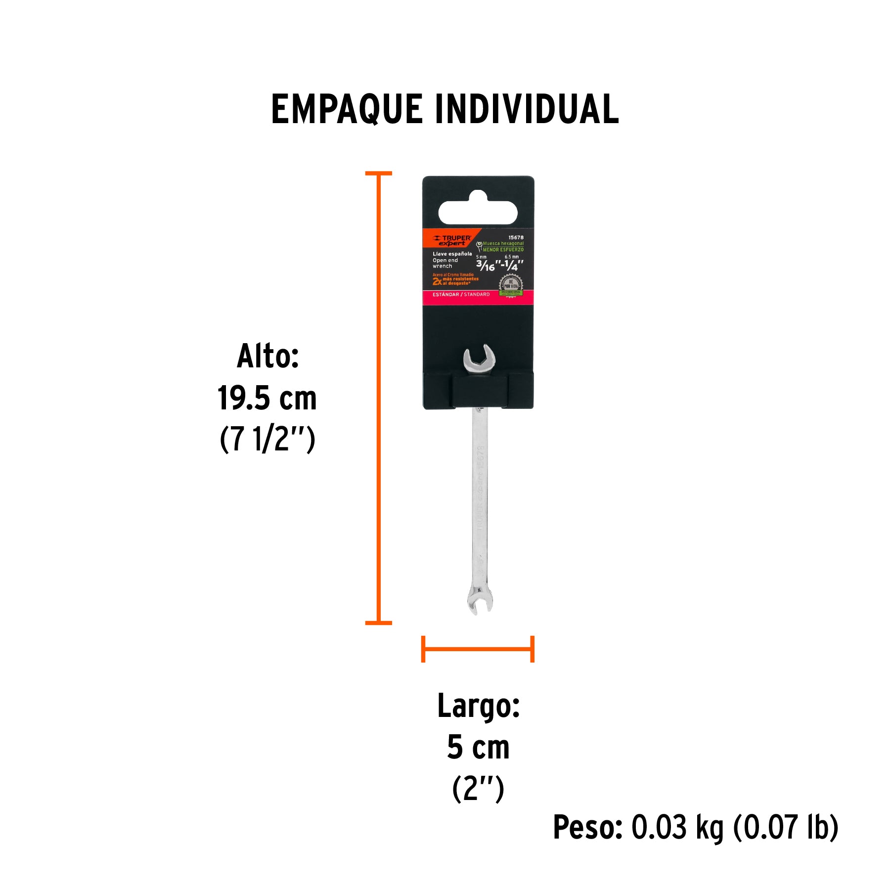 Llave española, 3/16 x 1/4" x 126 mm de largo, TRUPER EXPERT - Empaque