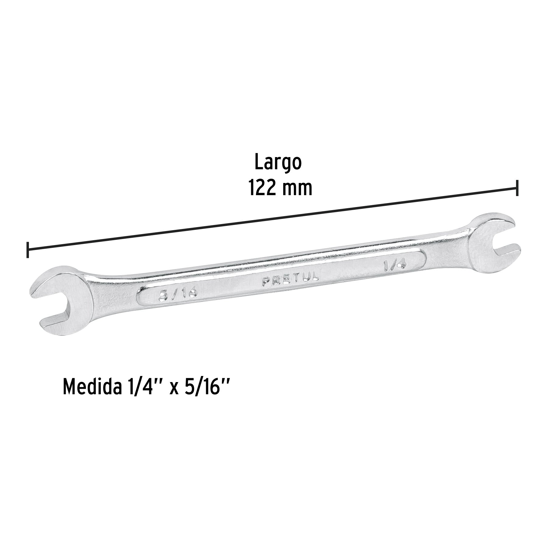 Llave española, 1/4 x 5/16" x 122 mm de largo, PRETUL