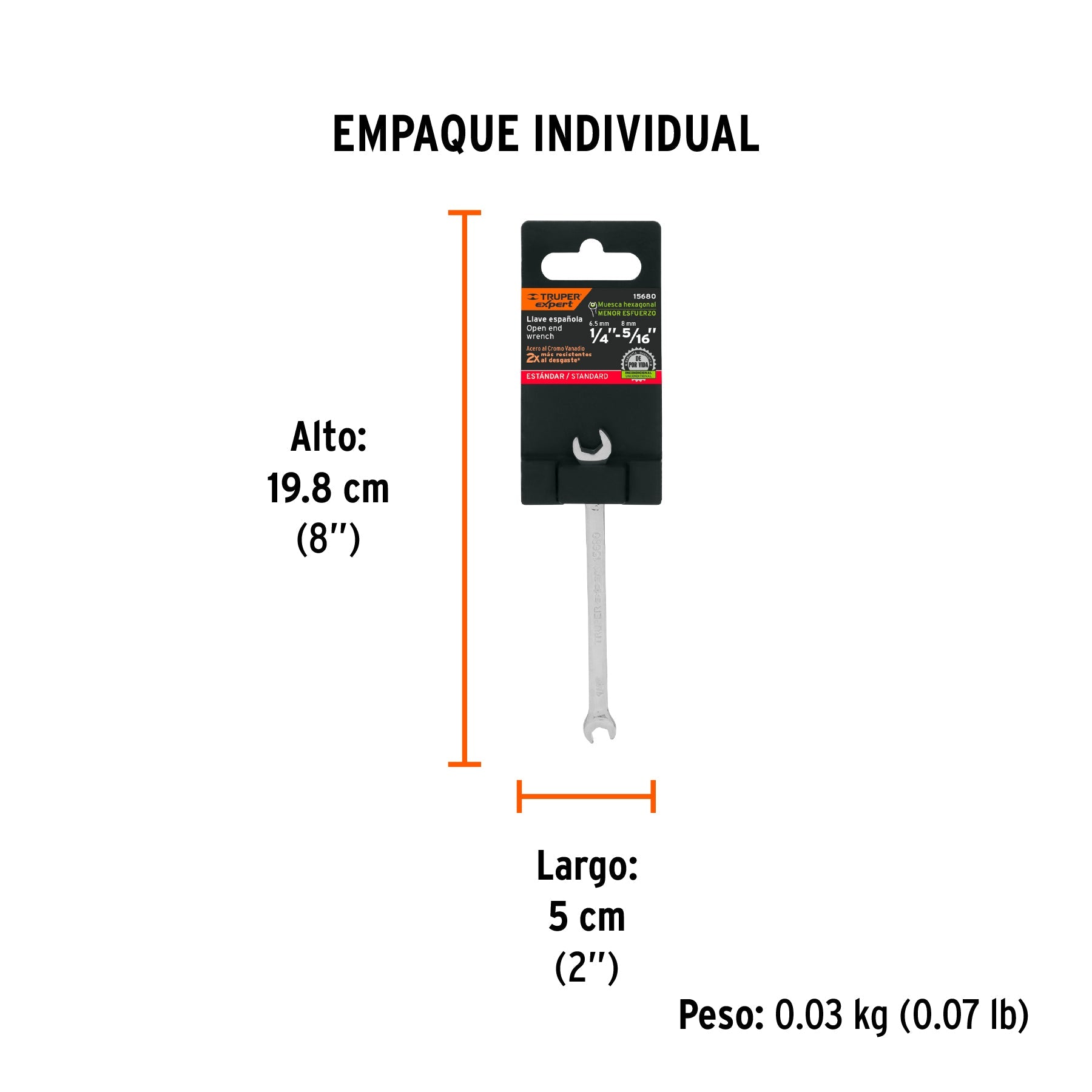 Llave española, 1/4 x 5/16" x 126 mm de largo, TRUPER EXPERT - Empaque