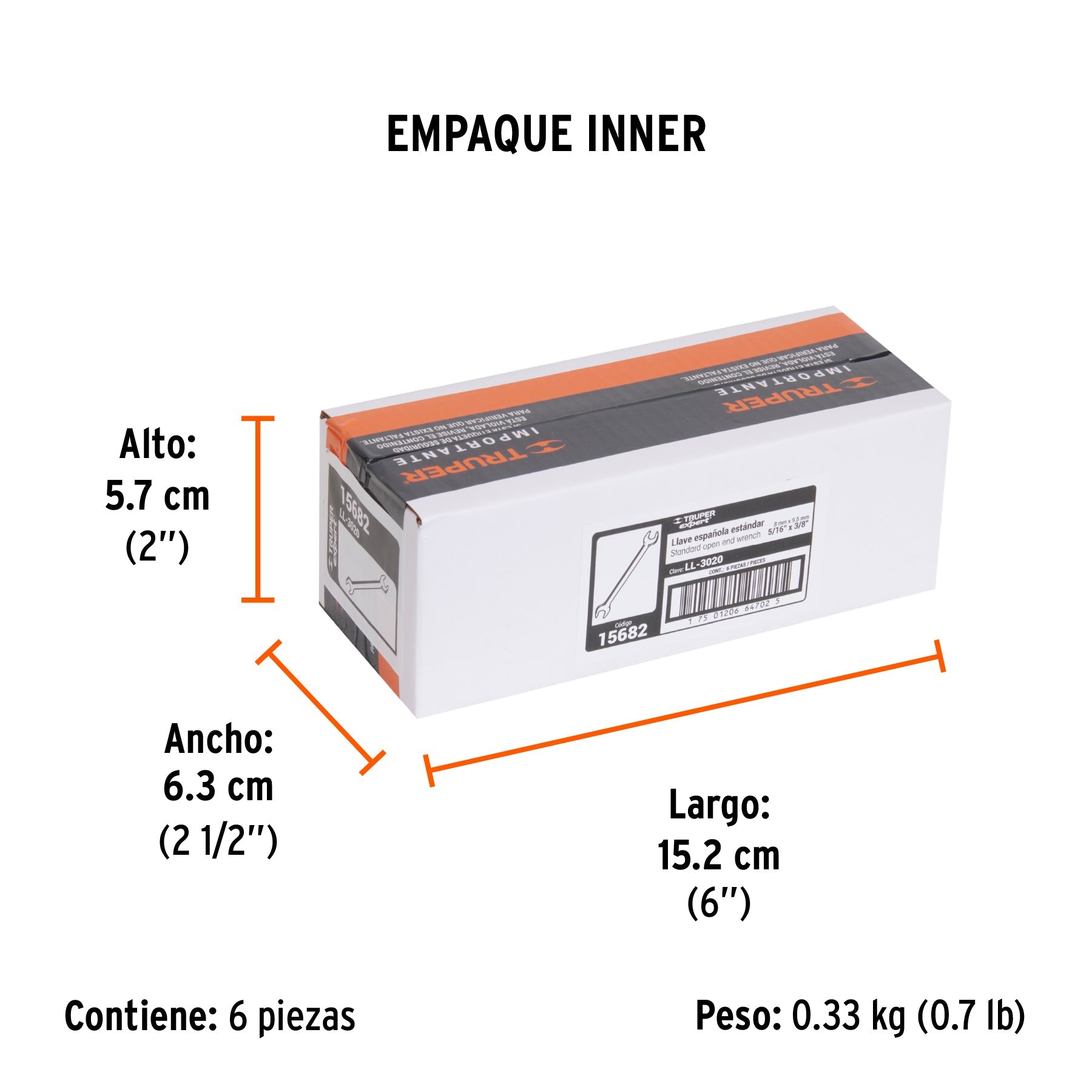 Llave española, 5/16 x 3/8" x 145 mm de largo, TRUPER EXPERT - Empaque