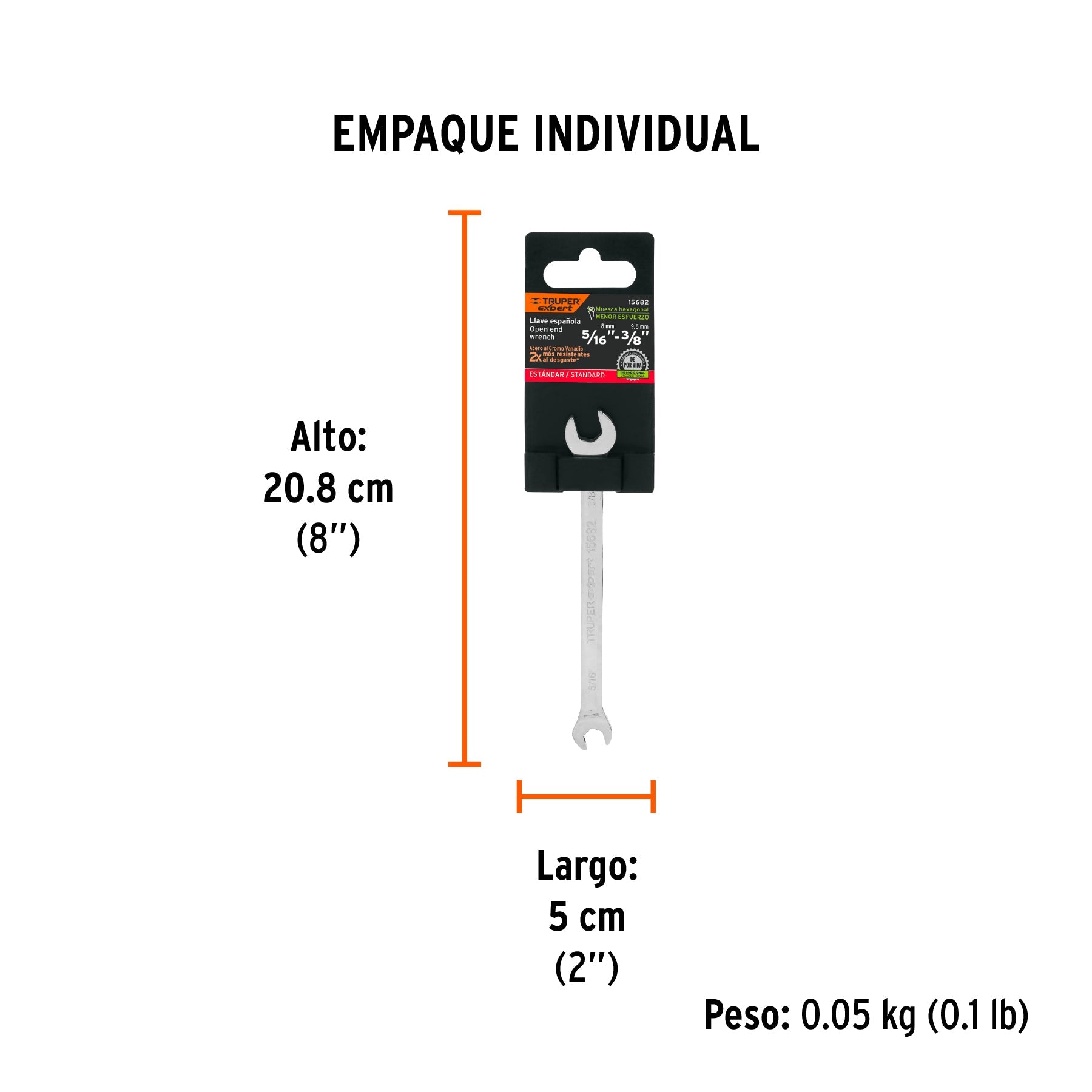 Llave española, 5/16 x 3/8" x 145 mm de largo, TRUPER EXPERT - Empaque