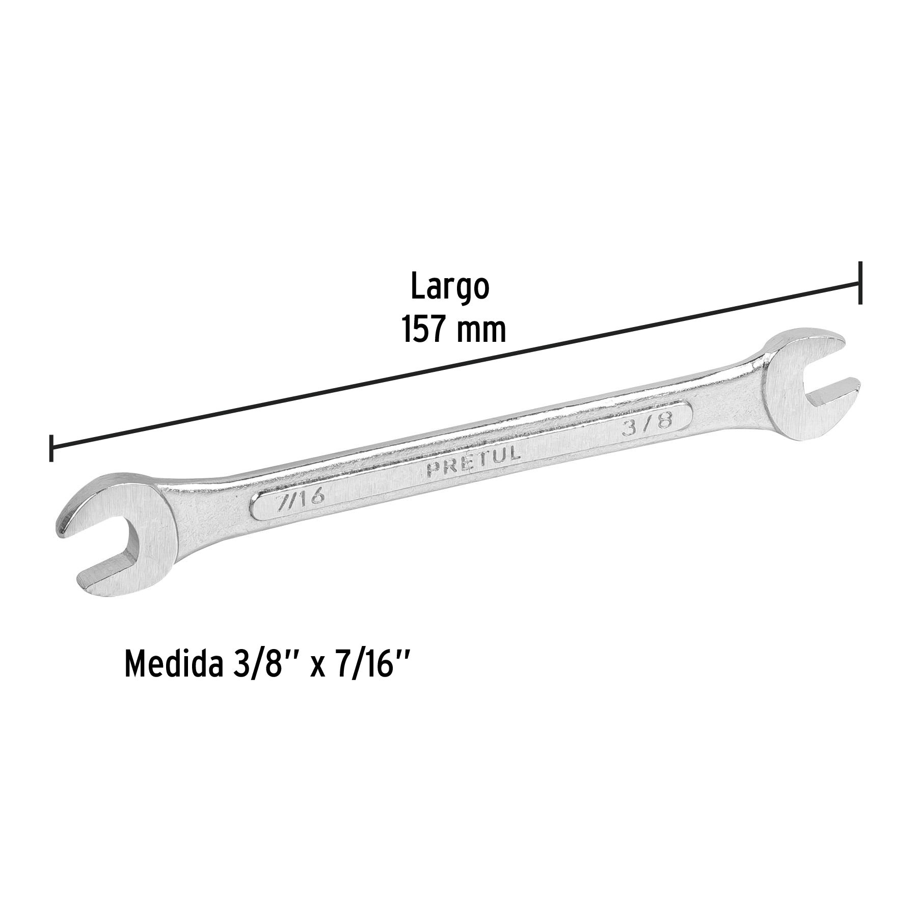 Llave española, 3/8 x 7/16" x 157 mm de largo, PRETUL
