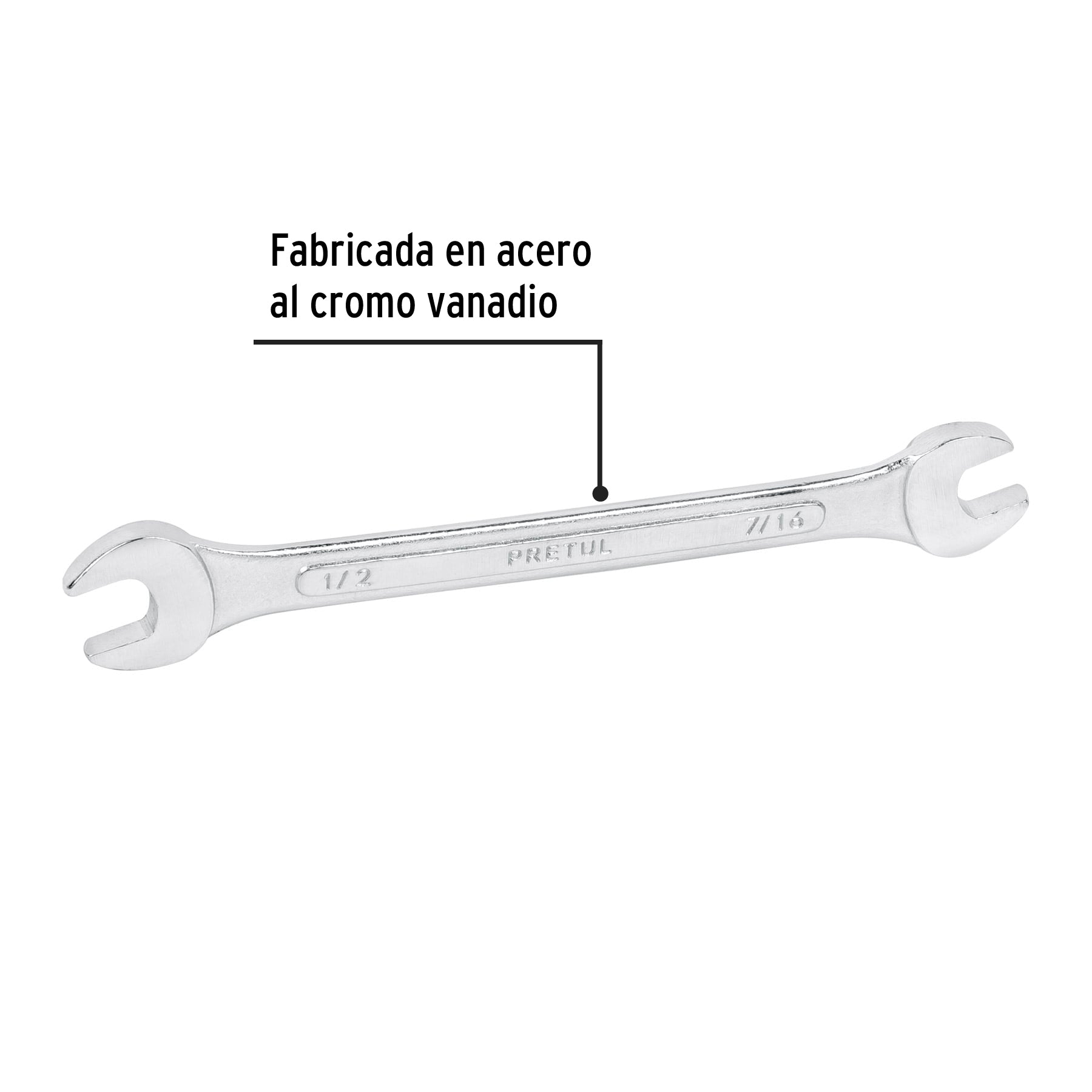 Llave española, 7/16 x 1/2" x 172 mm de largo, PRETUL