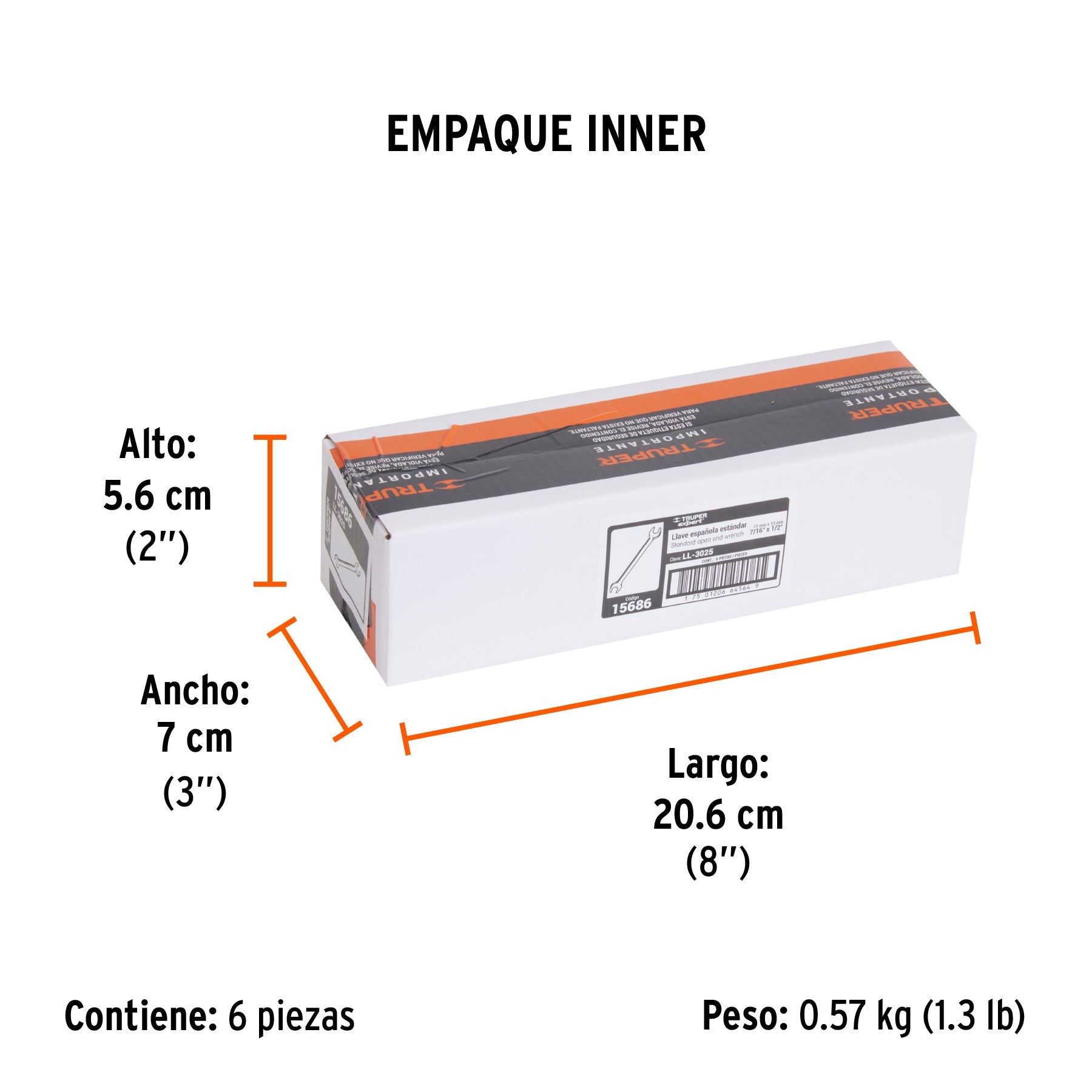 Llave española, 7/16 x 1/2" x 181 mm de largo, TRUPER EXPERT - Empaque