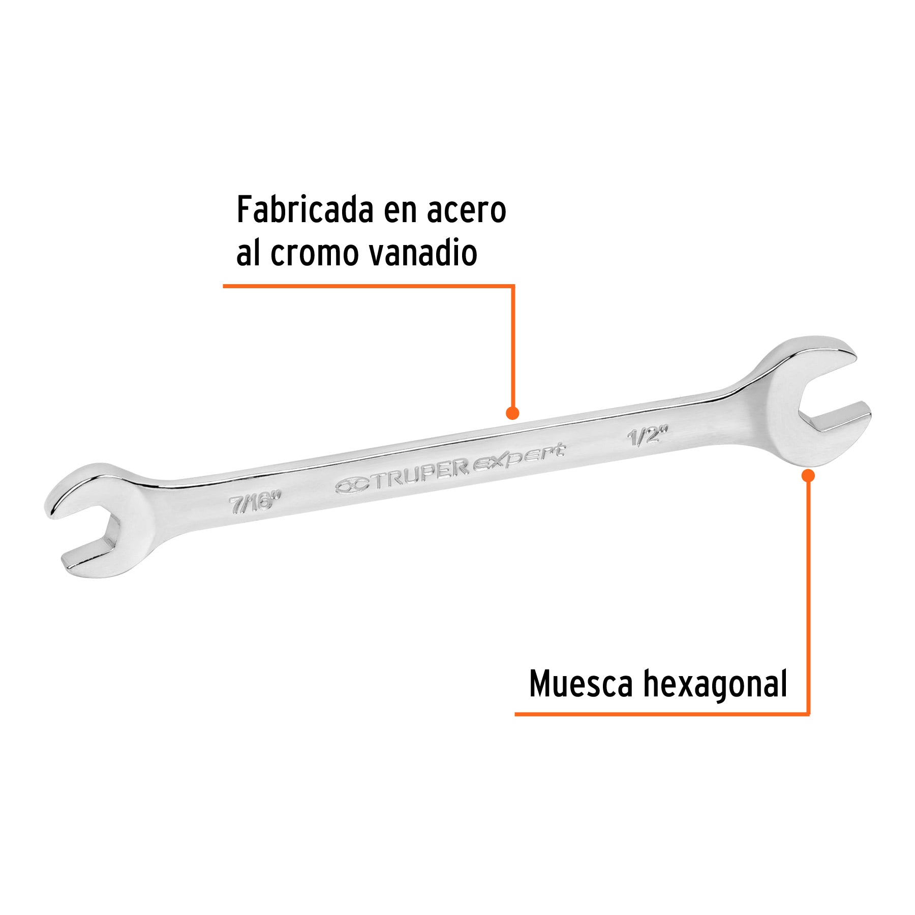 Llave española, 7/16 x 1/2" x 181 mm de largo, TRUPER EXPERT