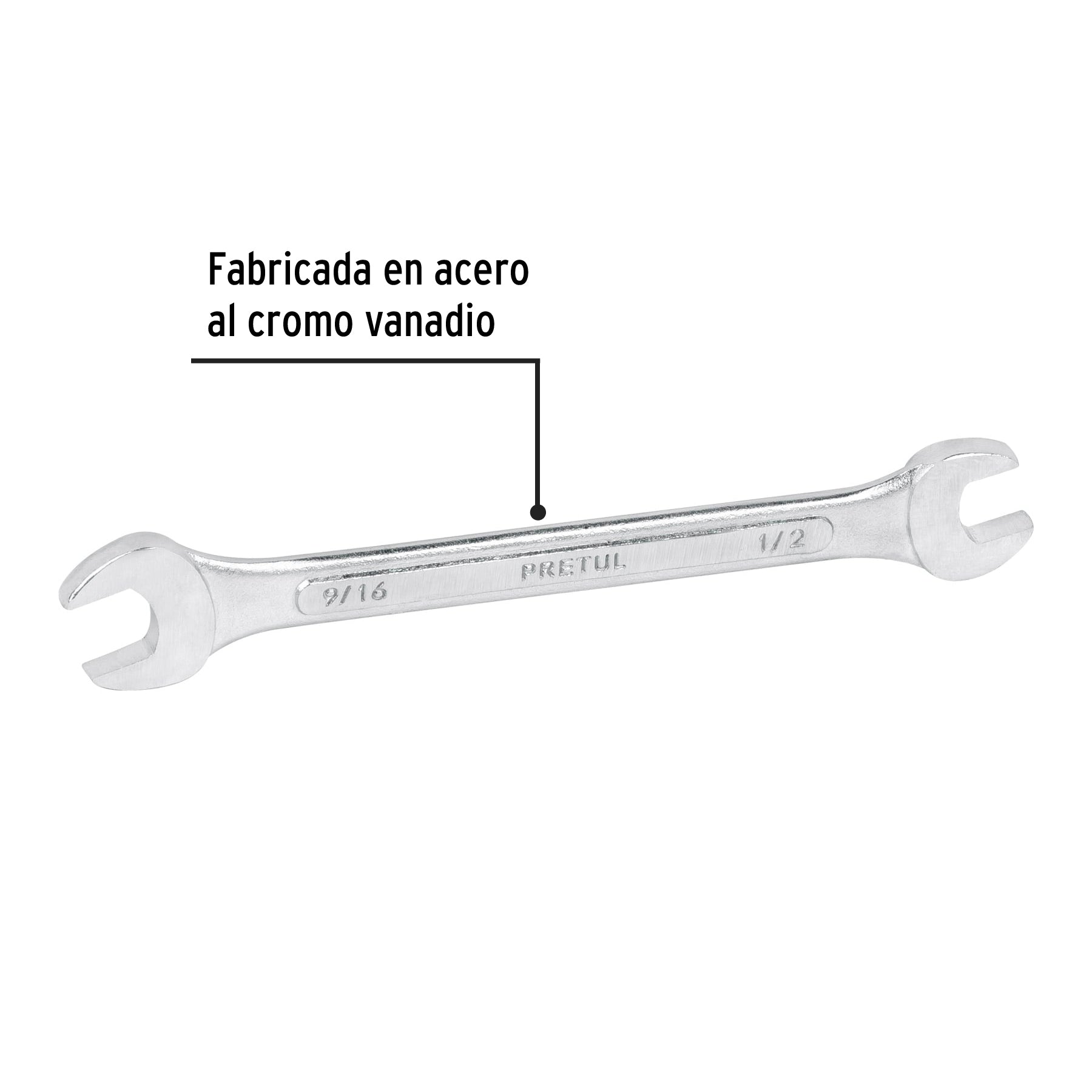 Llave española, 1/2 x 9/16" x 172 mm de largo, PRETUL
