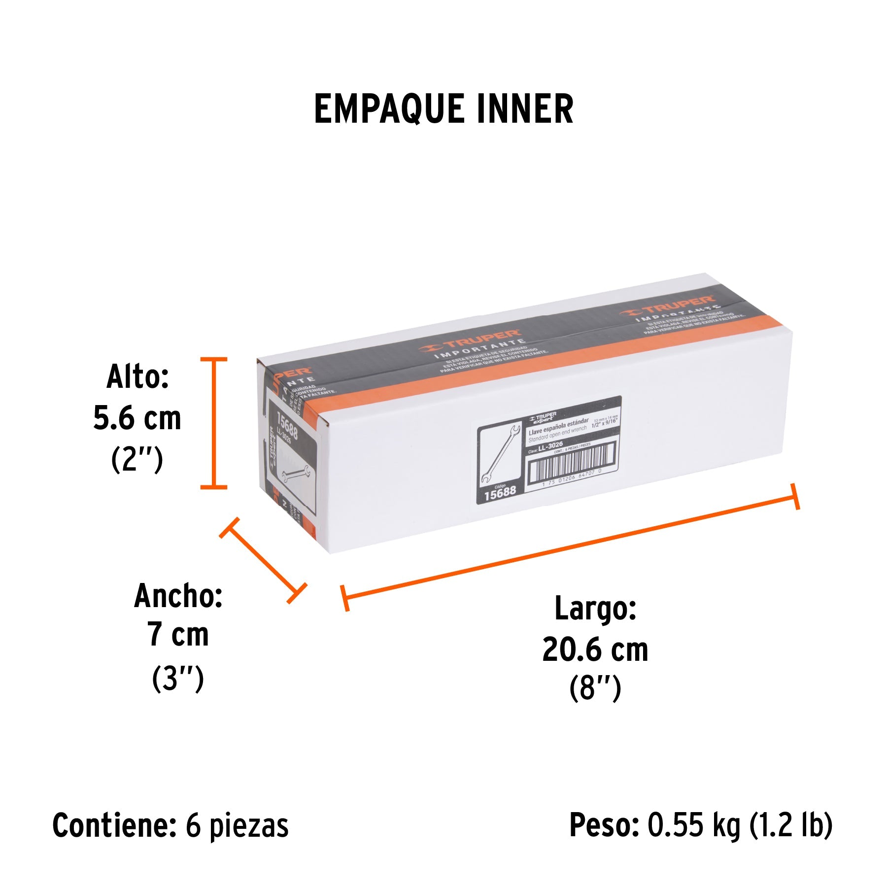 Llave española, 1/2 x 9/16" x 181 mm de largo, TRUPER EXPERT - Empaque