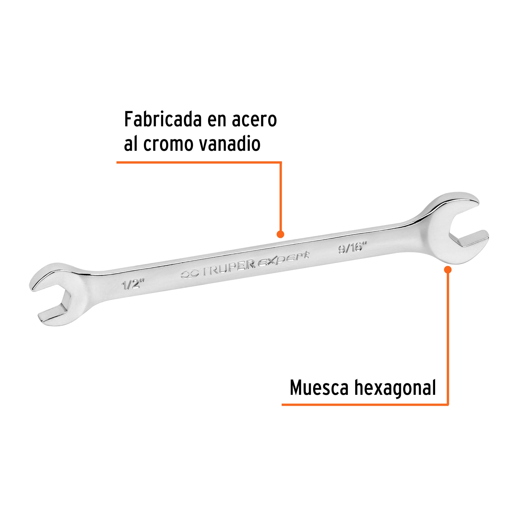 Llave española, 1/2 x 9/16" x 181 mm de largo, TRUPER EXPERT