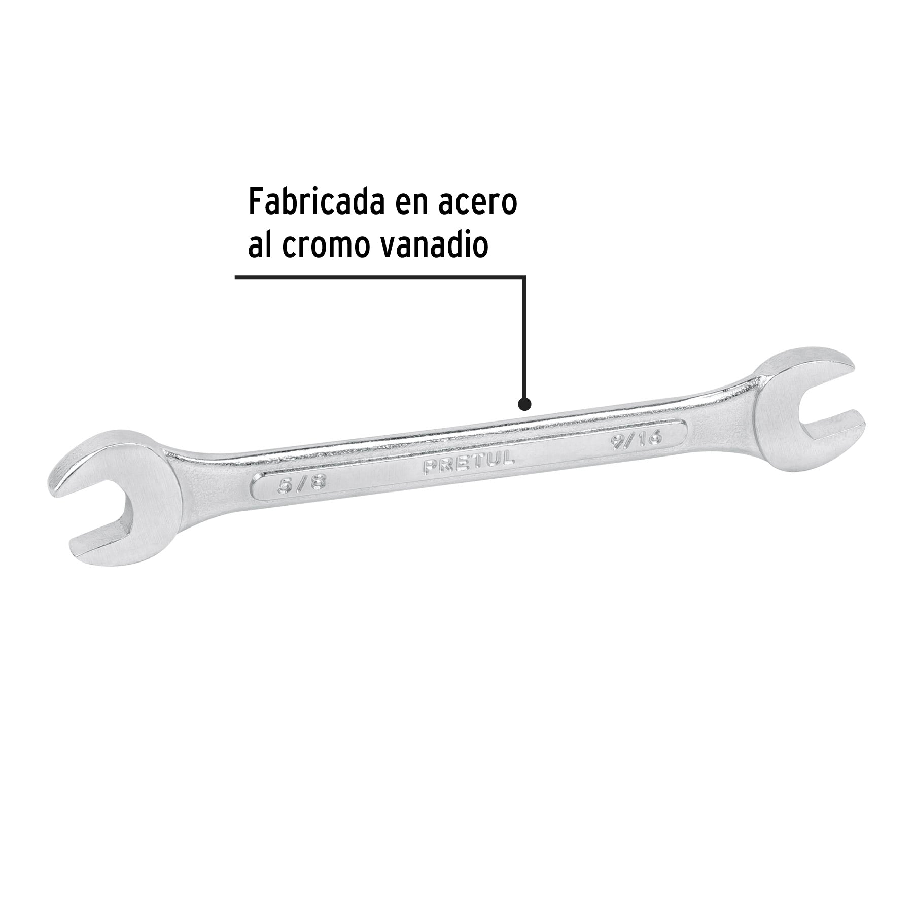 Llave española, 9/16 x 5/8" x 185 mm de largo, PRETUL