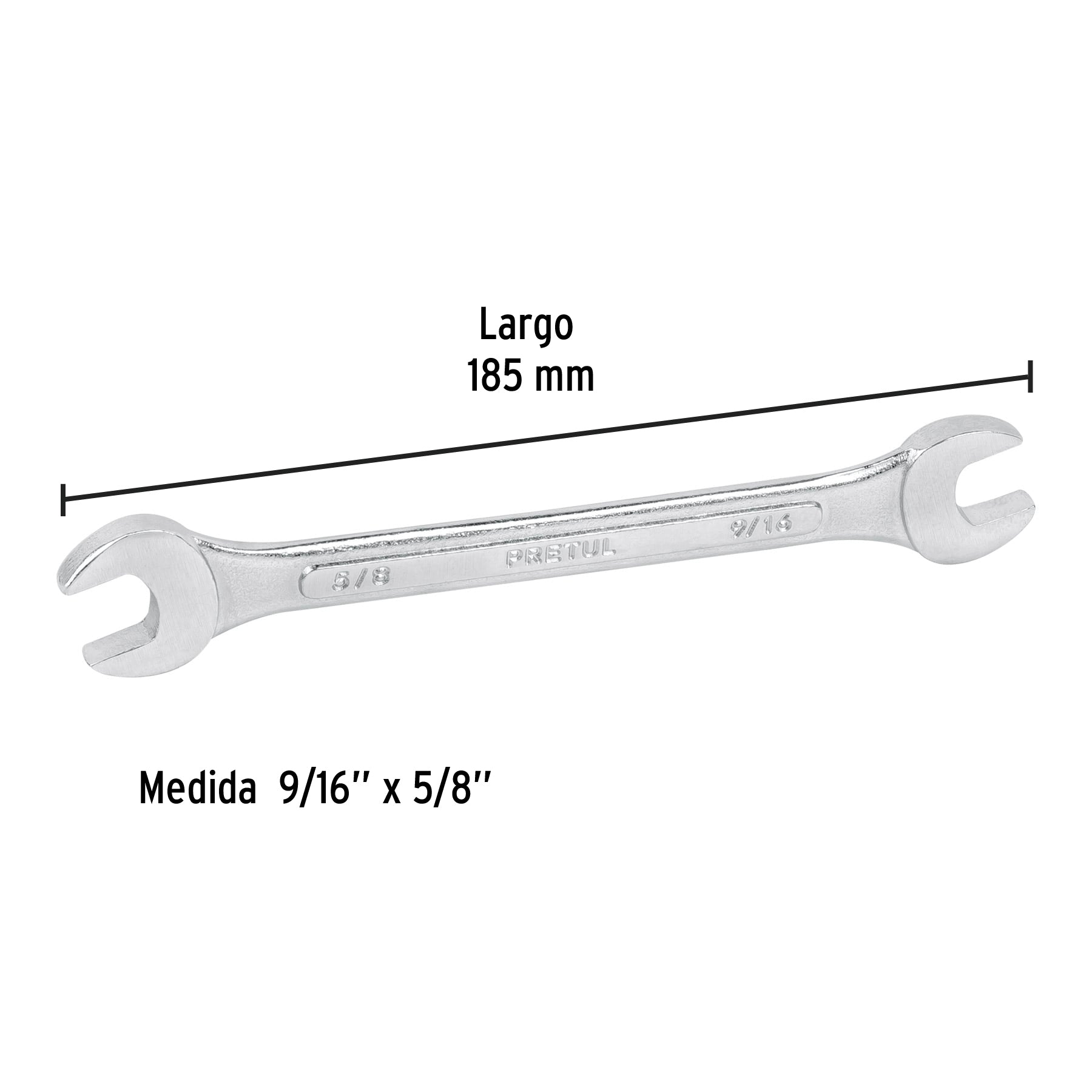 Llave española, 9/16 x 5/8" x 185 mm de largo, PRETUL
