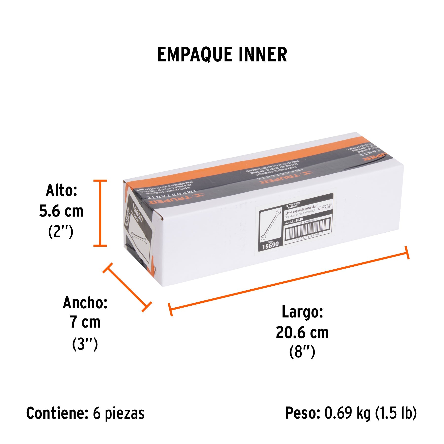 Llave española, 9/16 x 5/8" x 189 mm de largo, TRUPER EXPERT - Empaque