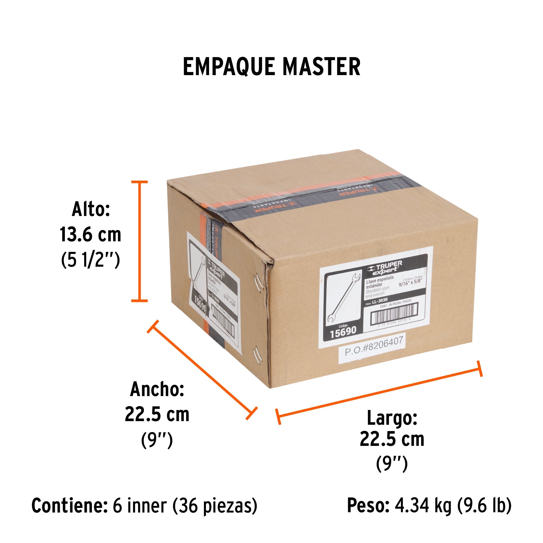 Llave española, 9/16 x 5/8" x 189 mm de largo, TRUPER EXPERT - Empaque