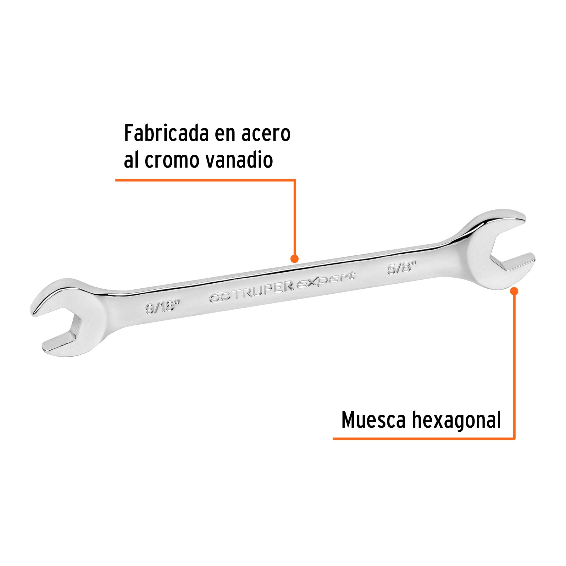 Llave española, 9/16 x 5/8" x 189 mm de largo, TRUPER EXPERT