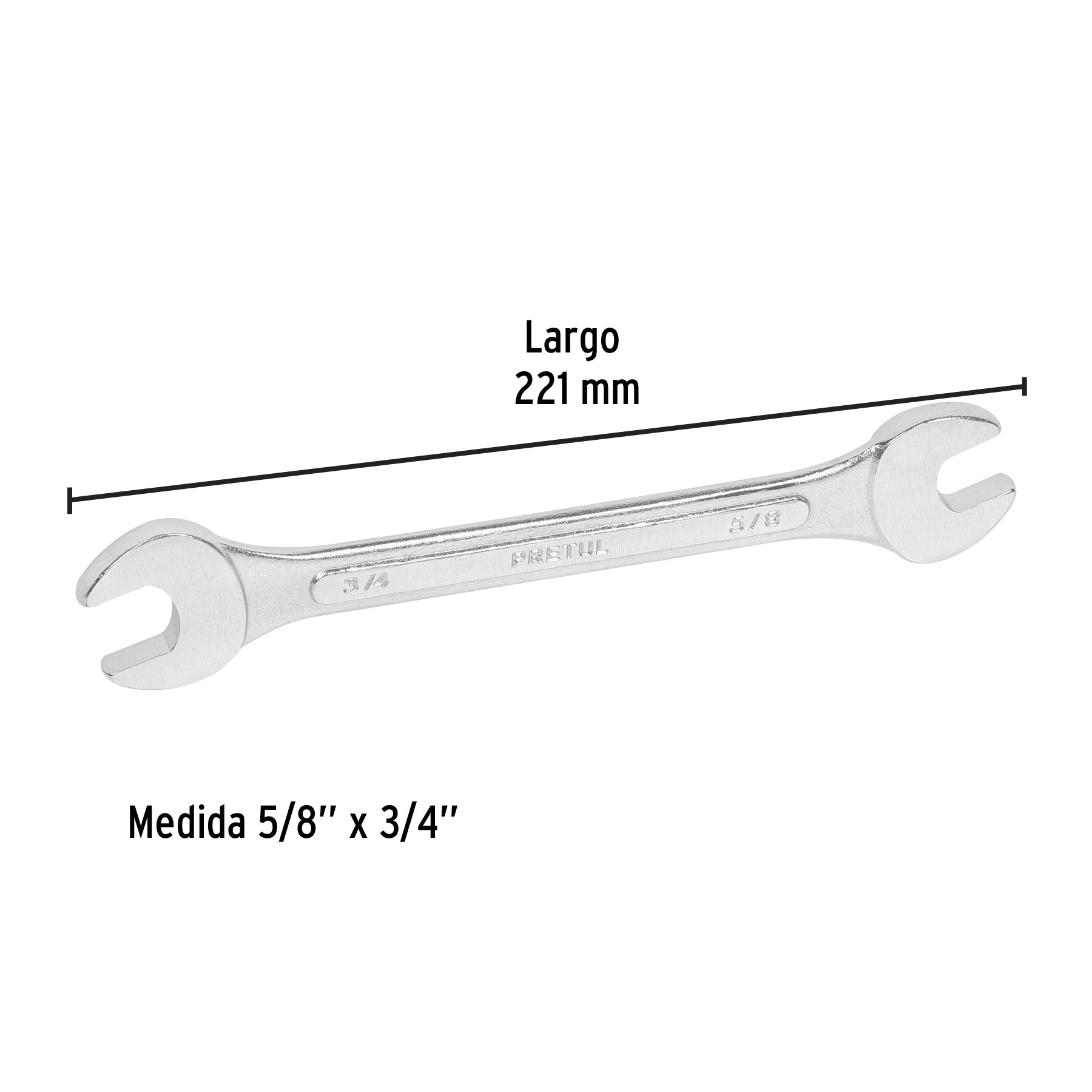 Llave española, 5/8 x 3/4" x 221 mm de largo, PRETUL