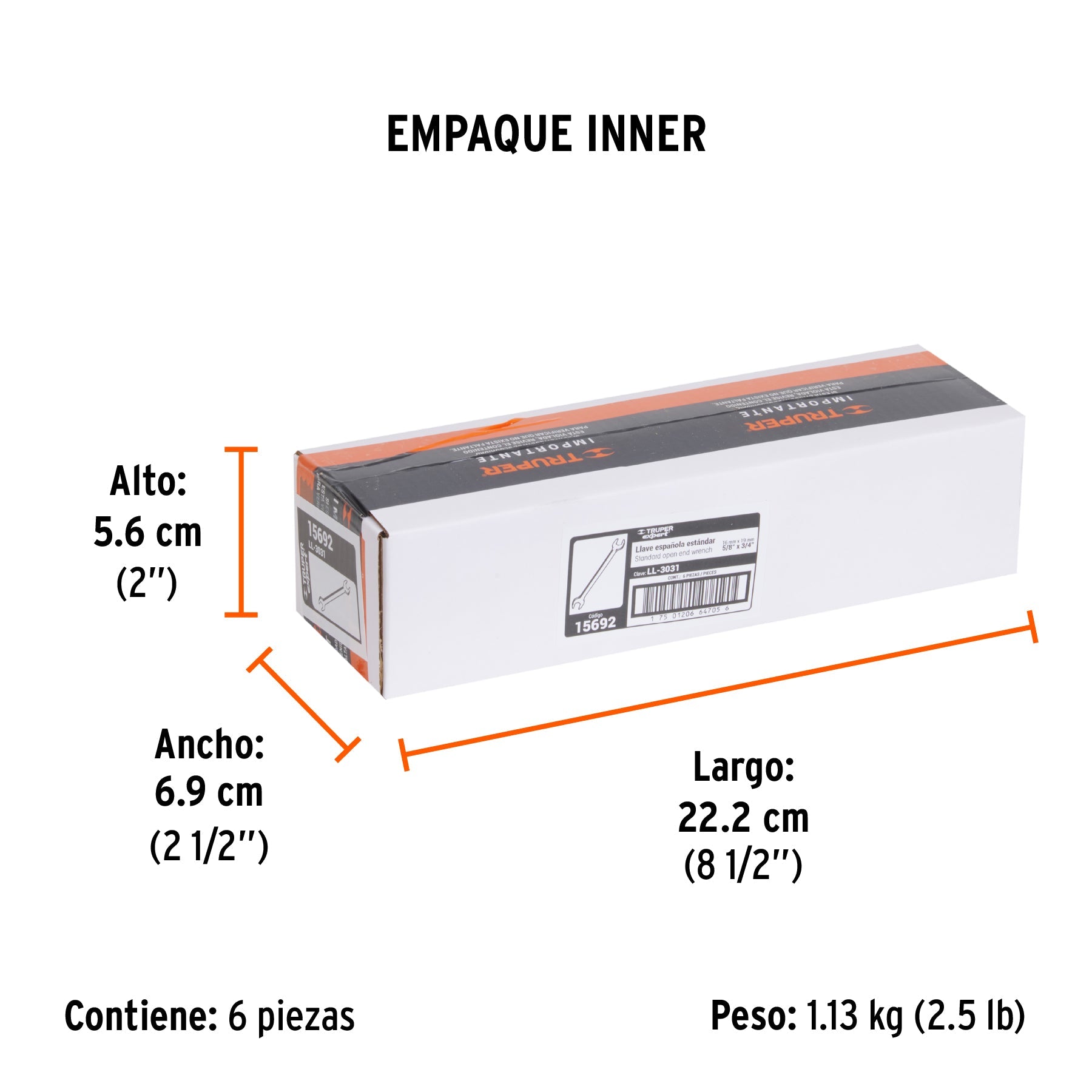 Llave española, 5/8 x 3/4" x 220 mm de largo, TRUPER EXPERT - Empaque