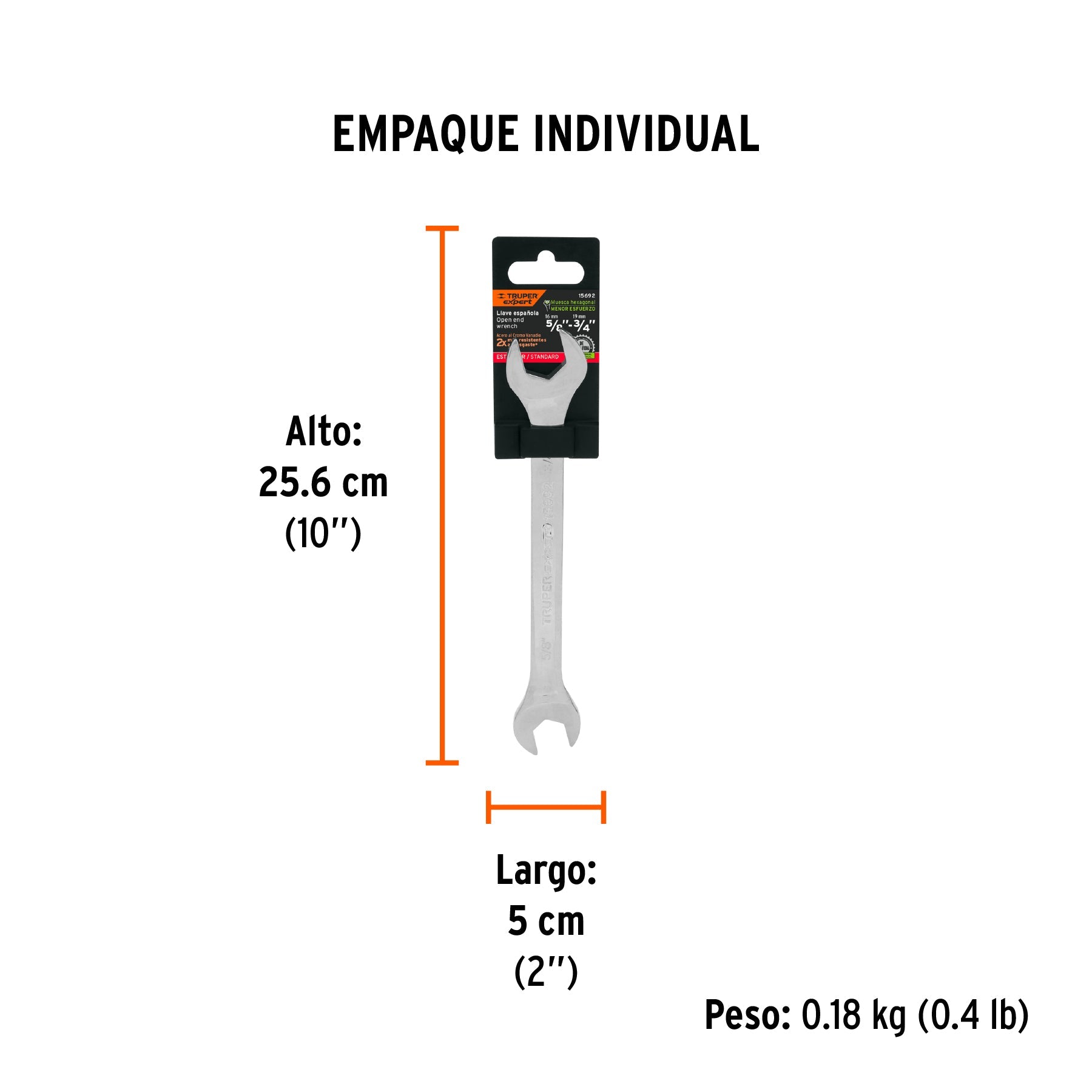 Llave española, 5/8 x 3/4" x 220 mm de largo, TRUPER EXPERT - Empaque