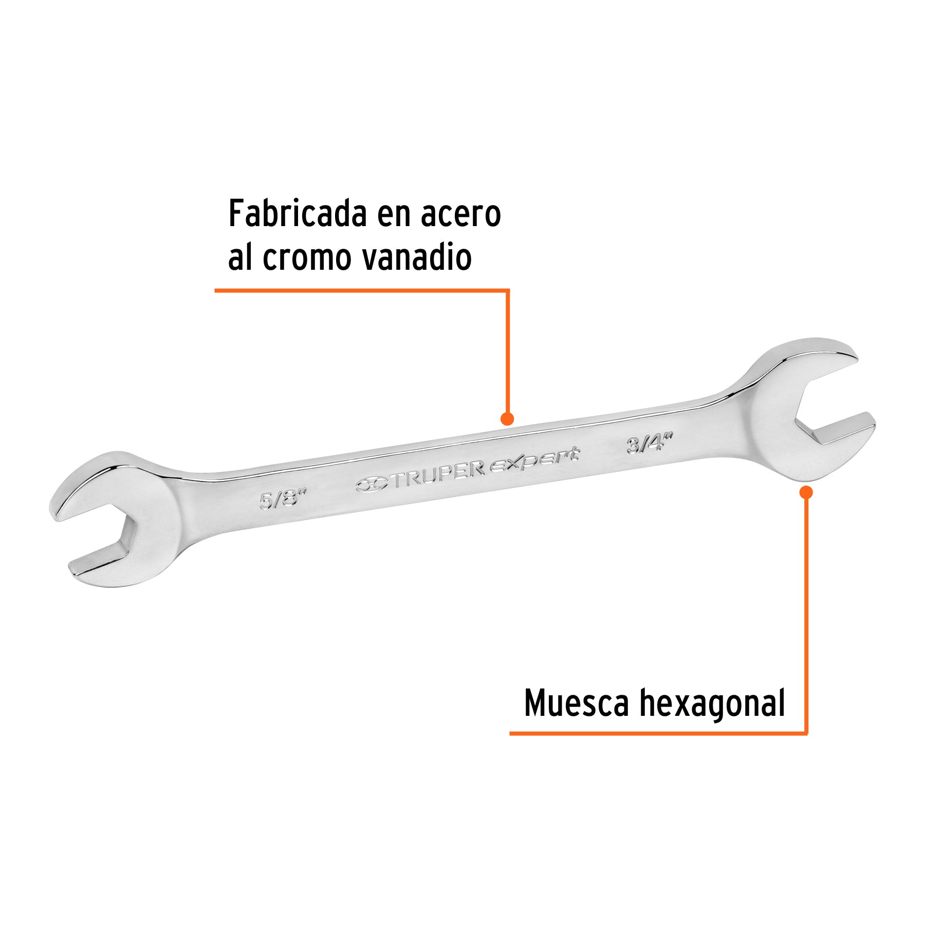 Llave española, 5/8 x 3/4" x 220 mm de largo, TRUPER EXPERT