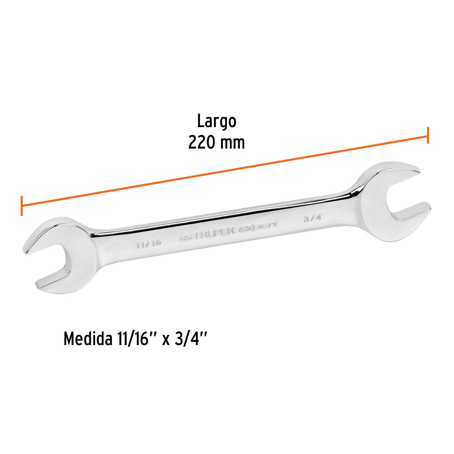 Llave española, 11/16 x 3/4" x 220 mm de largo, EXPERT