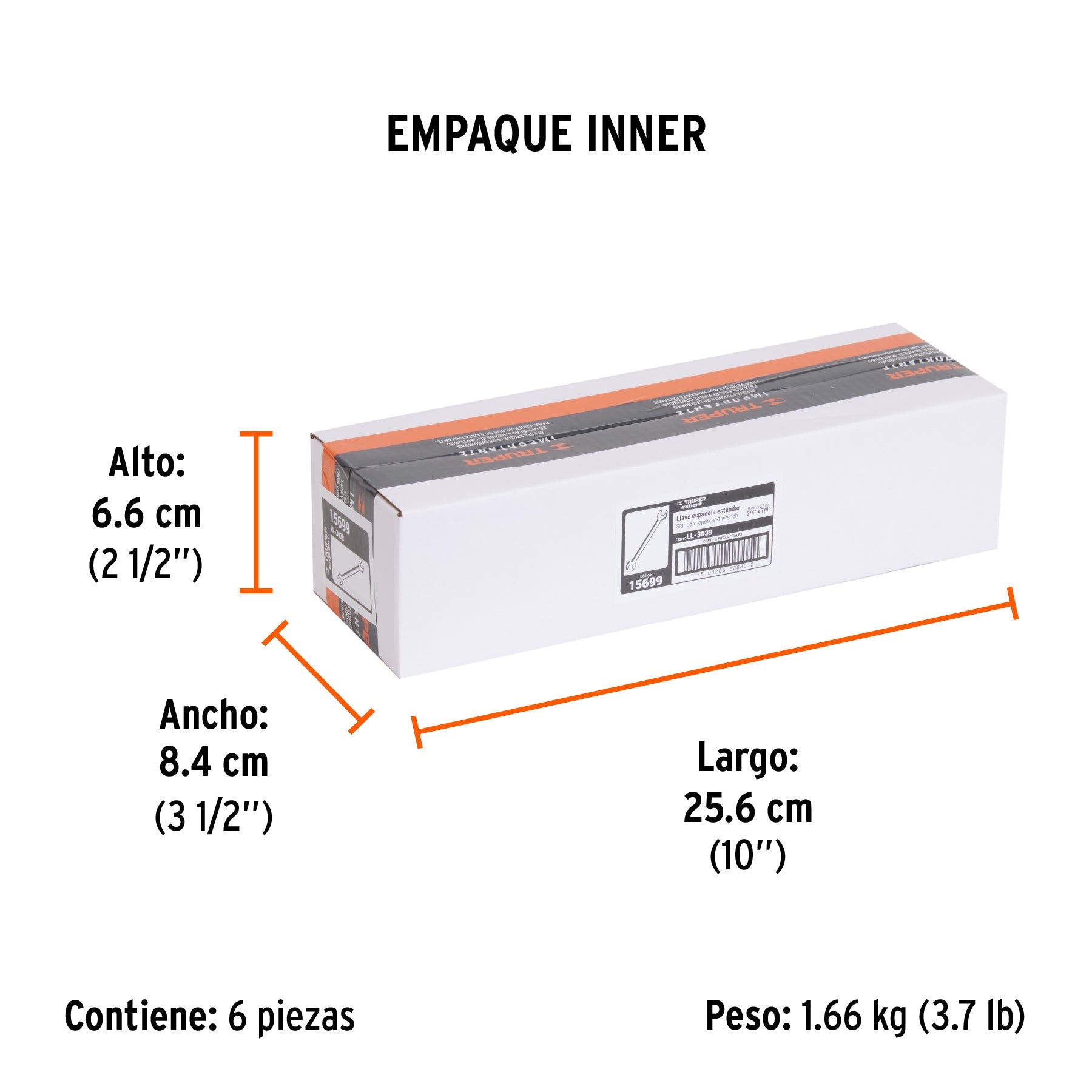 Llave española, 3/4 x 7/8" x 242 mm de largo, TRUPER EXPERT - Empaque