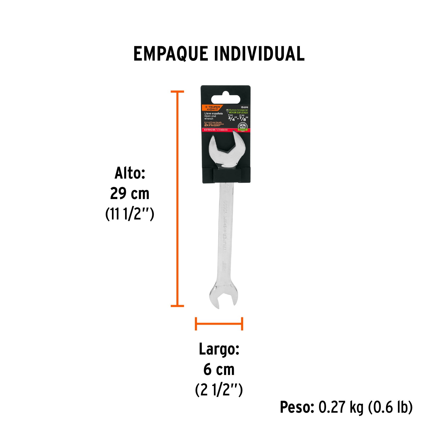 Llave española, 3/4 x 7/8" x 242 mm de largo, TRUPER EXPERT - Empaque
