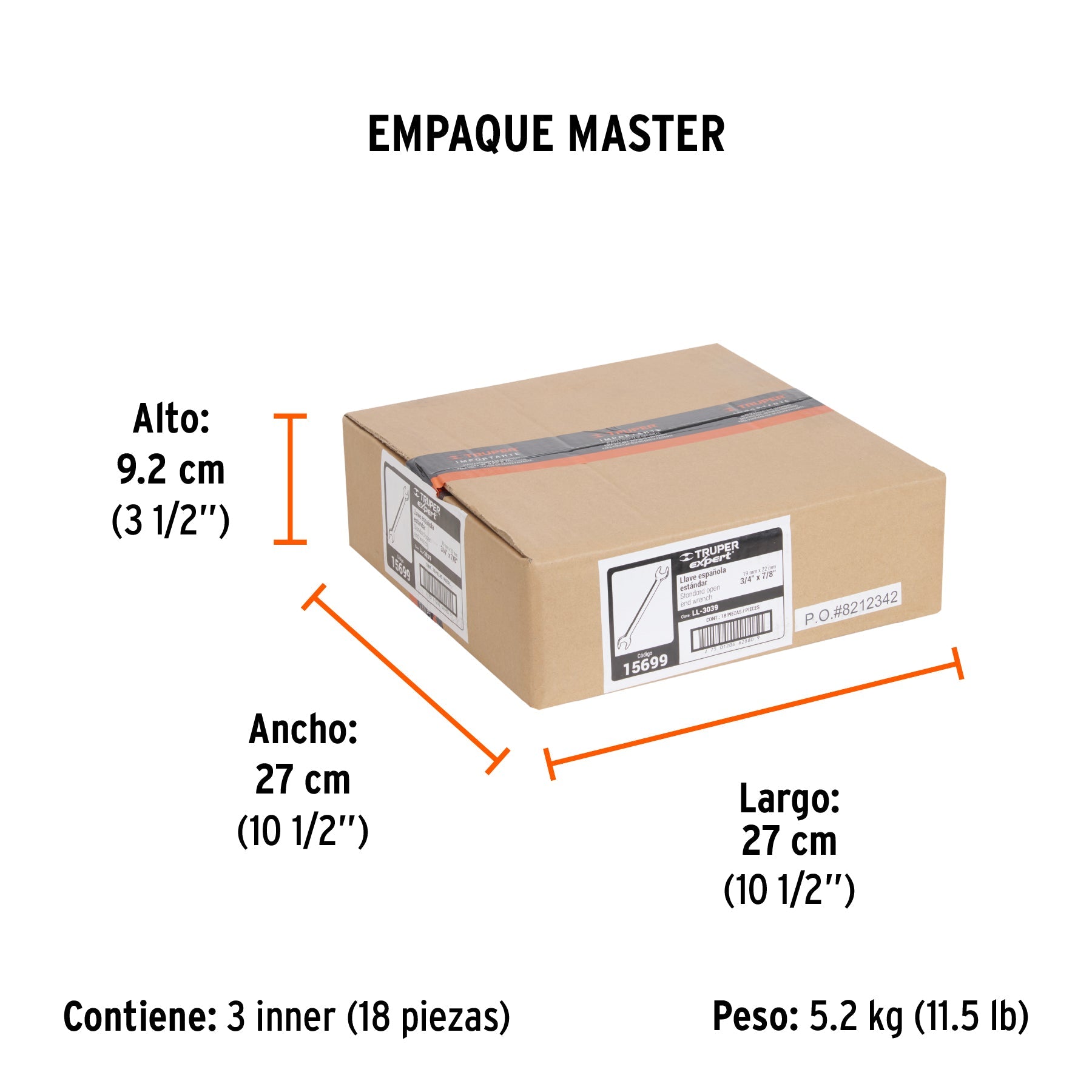 Llave española, 3/4 x 7/8" x 242 mm de largo, TRUPER EXPERT - Empaque