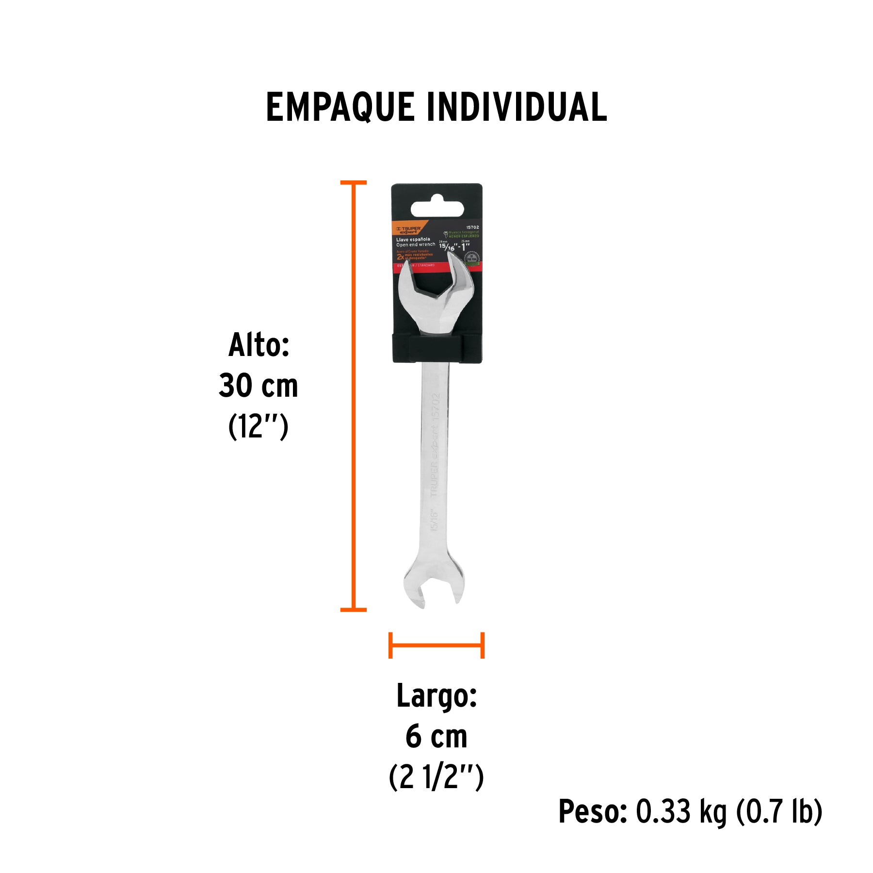 Llave española, 15/16 x 1" x 264 mm de largo, TRUPER EXPERT - Empaque