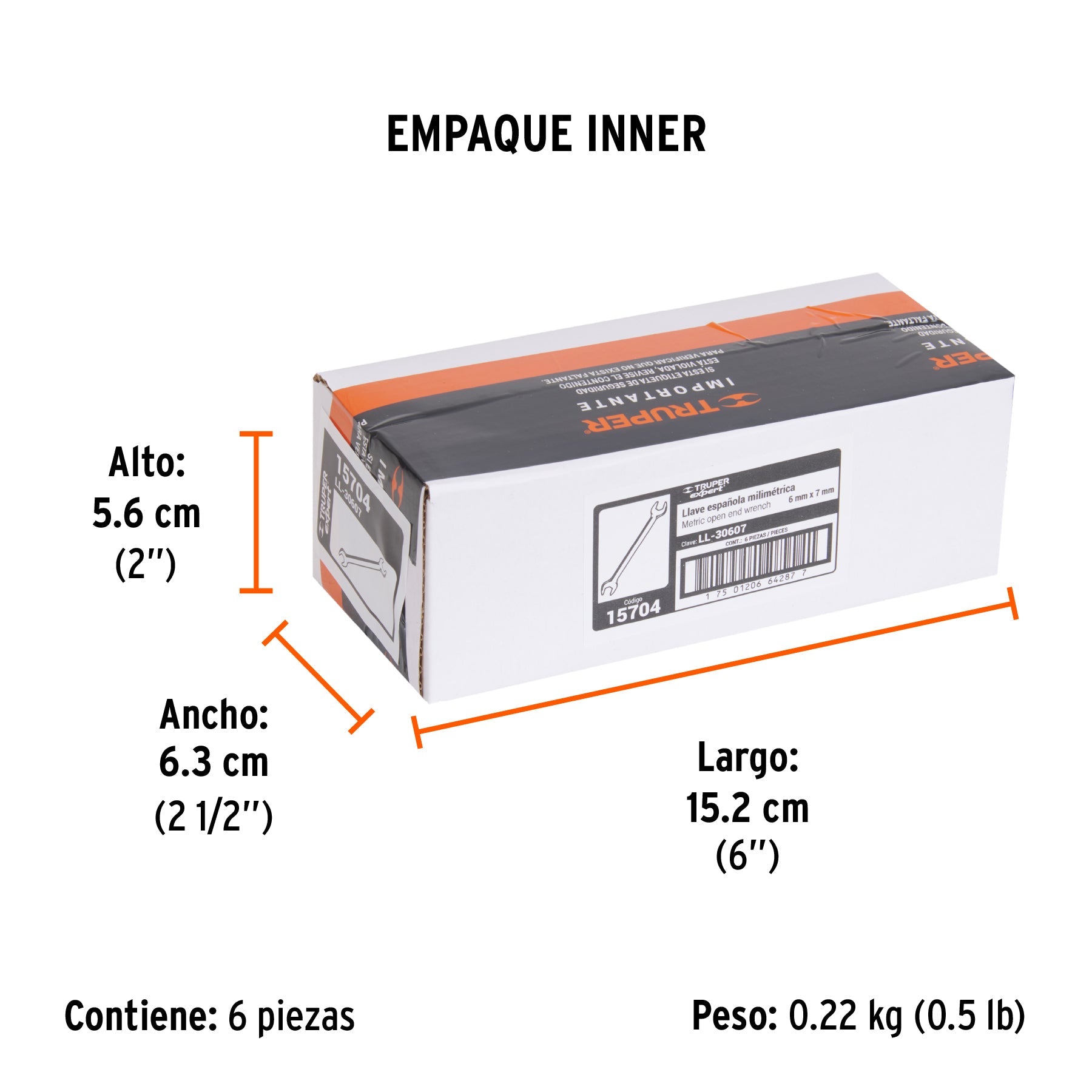 Llave española 6 x 7 mm x 126 mm de largo, TRUPER EXPERT - Empaque