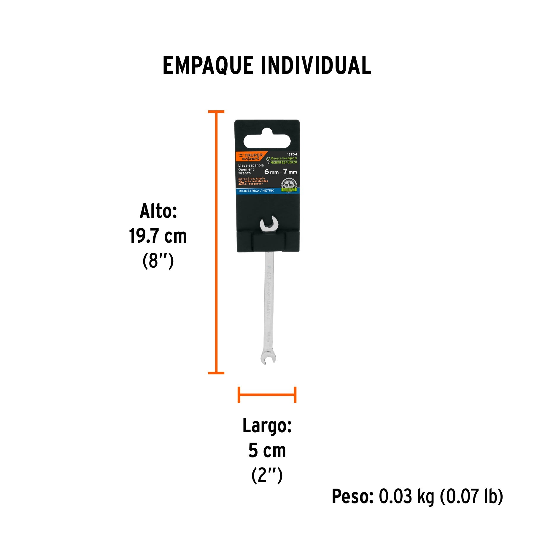 Llave española 6 x 7 mm x 126 mm de largo, TRUPER EXPERT - Empaque