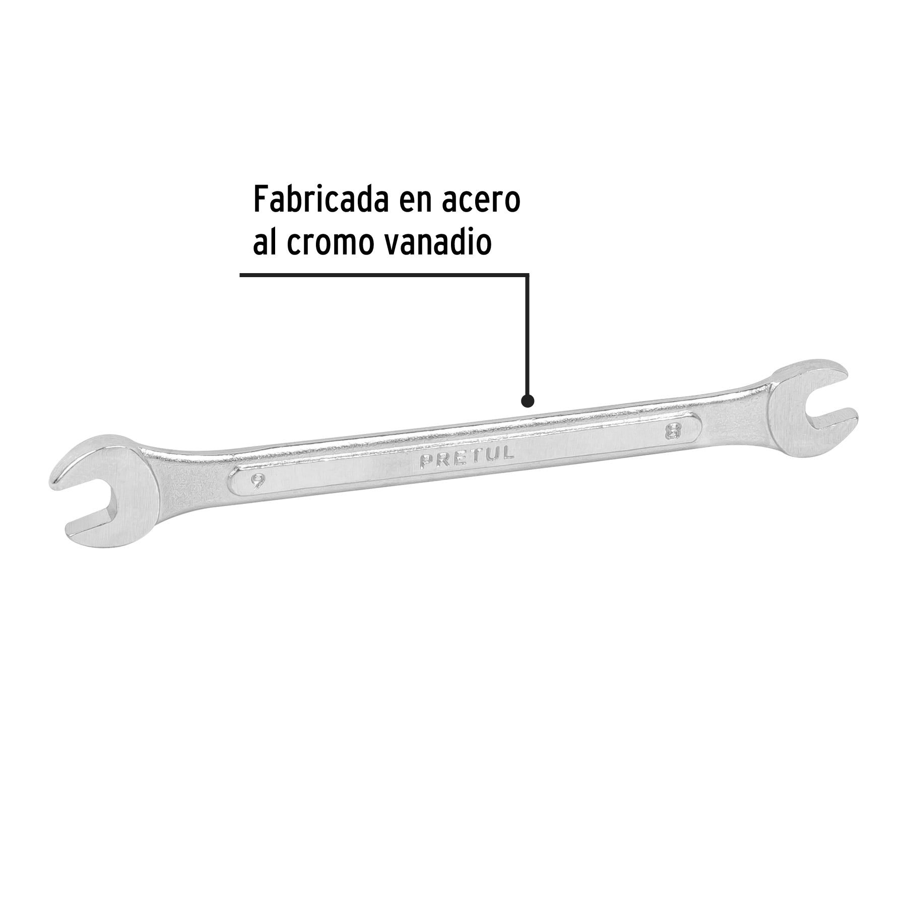 Llave española 8 x 9 mm x 140 mm de largo, PRETUL