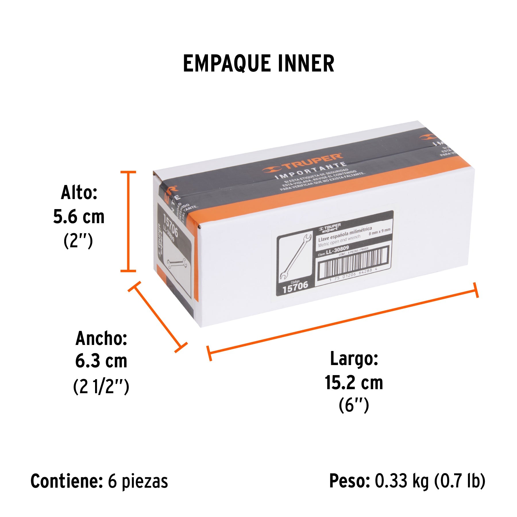 Llave española 8 x 9 mm x 145 mm de largo, TRUPER EXPERT - Empaque