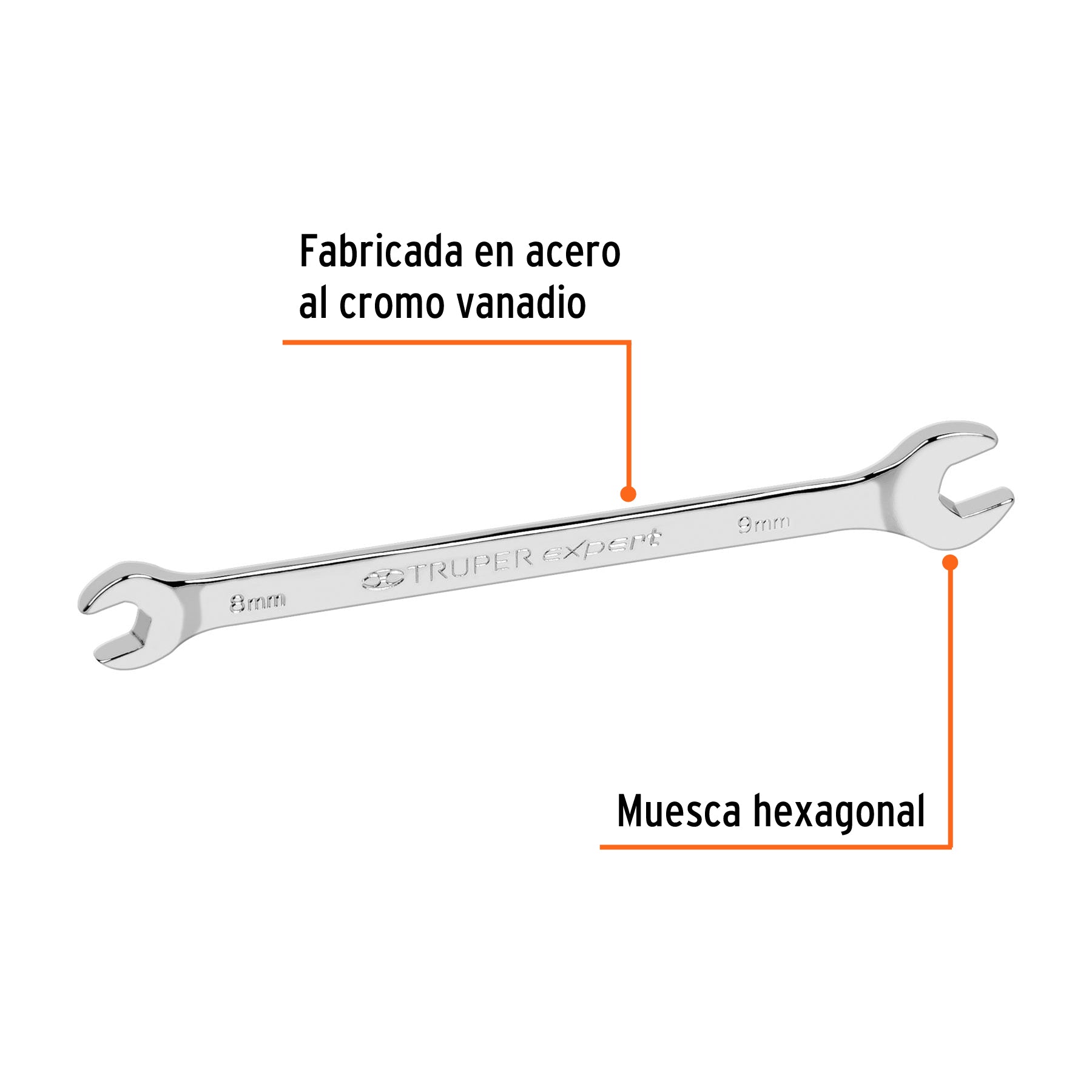 Llave española 8 x 9 mm x 145 mm de largo, TRUPER EXPERT
