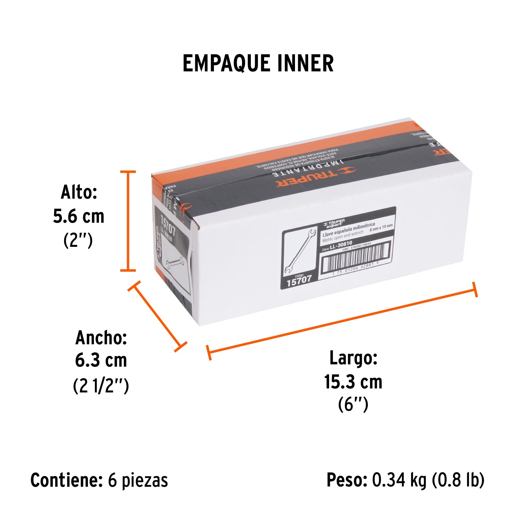 Llave española 8 x 10 x 145 mm de largo, TRUPER EXPERT - Empaque