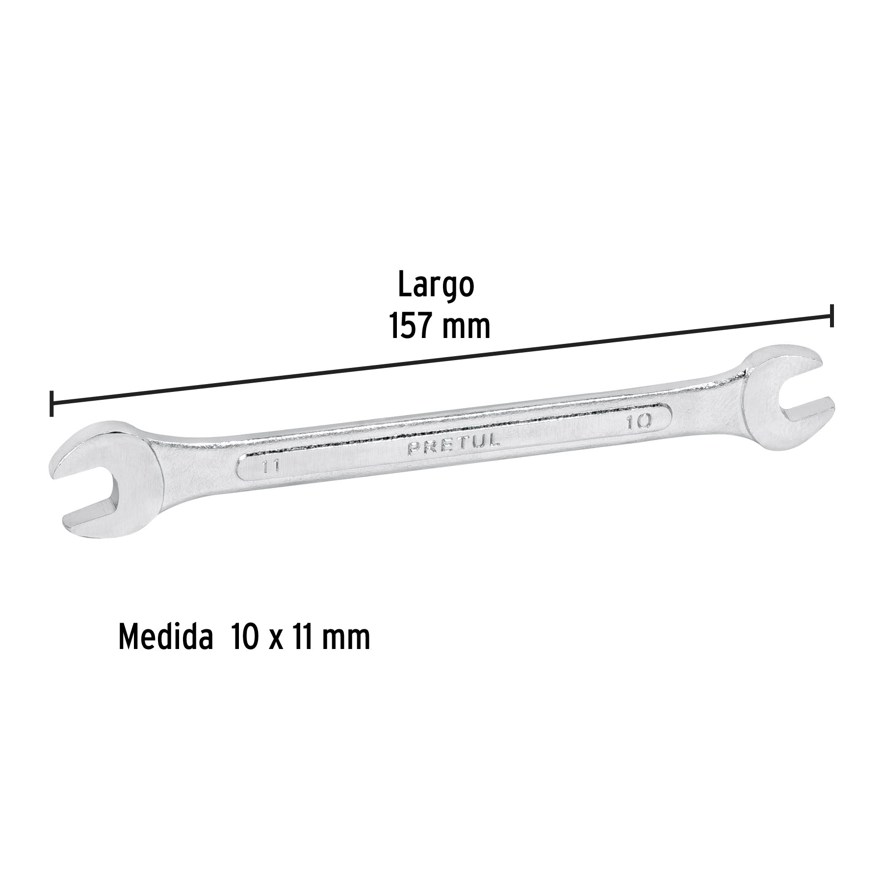 Llave española 10 x 11 mm x 157 mm de largo, PRETUL
