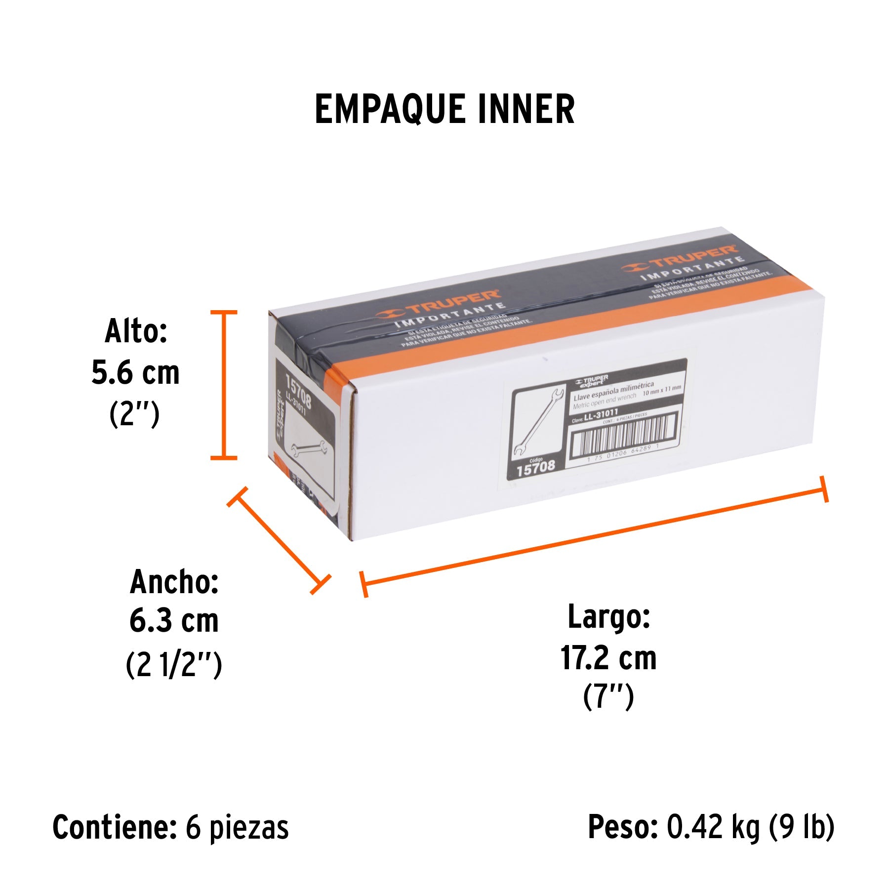 Llave española 10 x 11 x 162 mm de largo, TRUPER EXPERT - Empaque