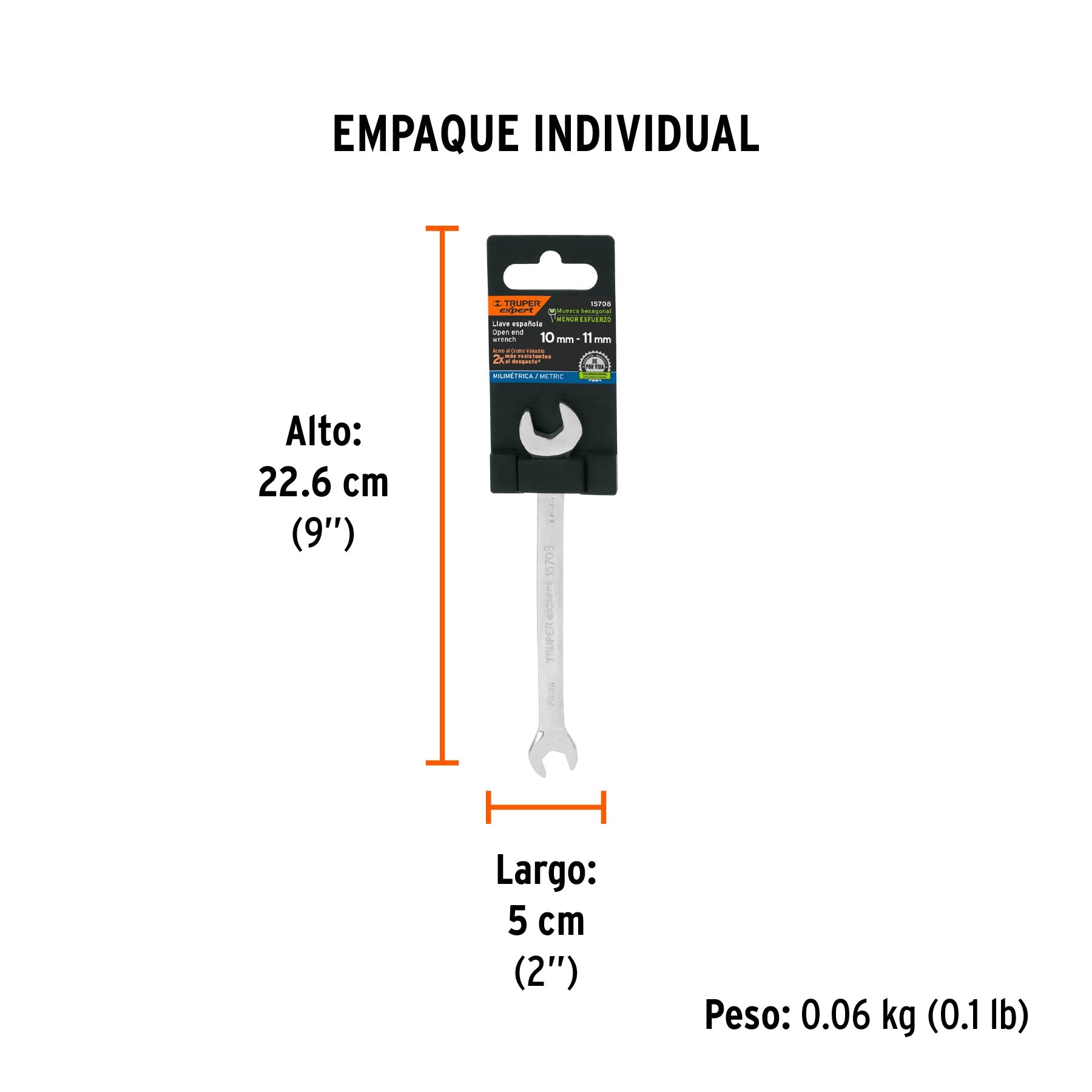Llave española 10 x 11 x 162 mm de largo, TRUPER EXPERT - Empaque