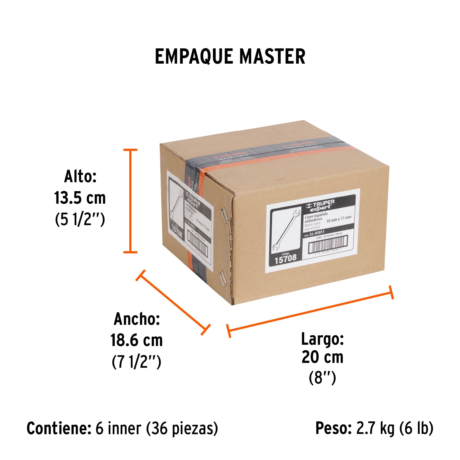 Llave española 10 x 11 x 162 mm de largo, TRUPER EXPERT - Empaque