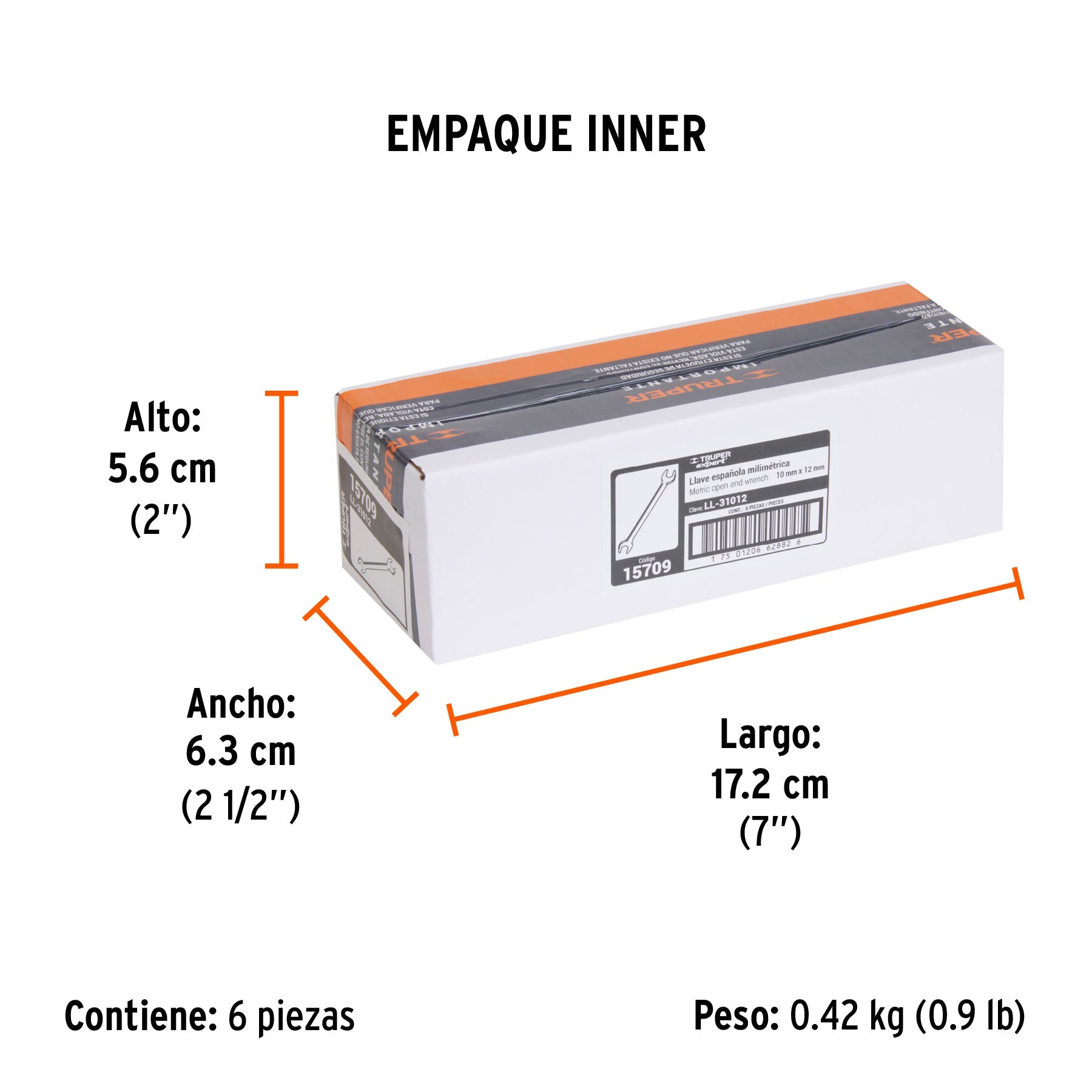 Llave española 10 x 12 x 162 mm de largo, TRUPER EXPERT - Empaque