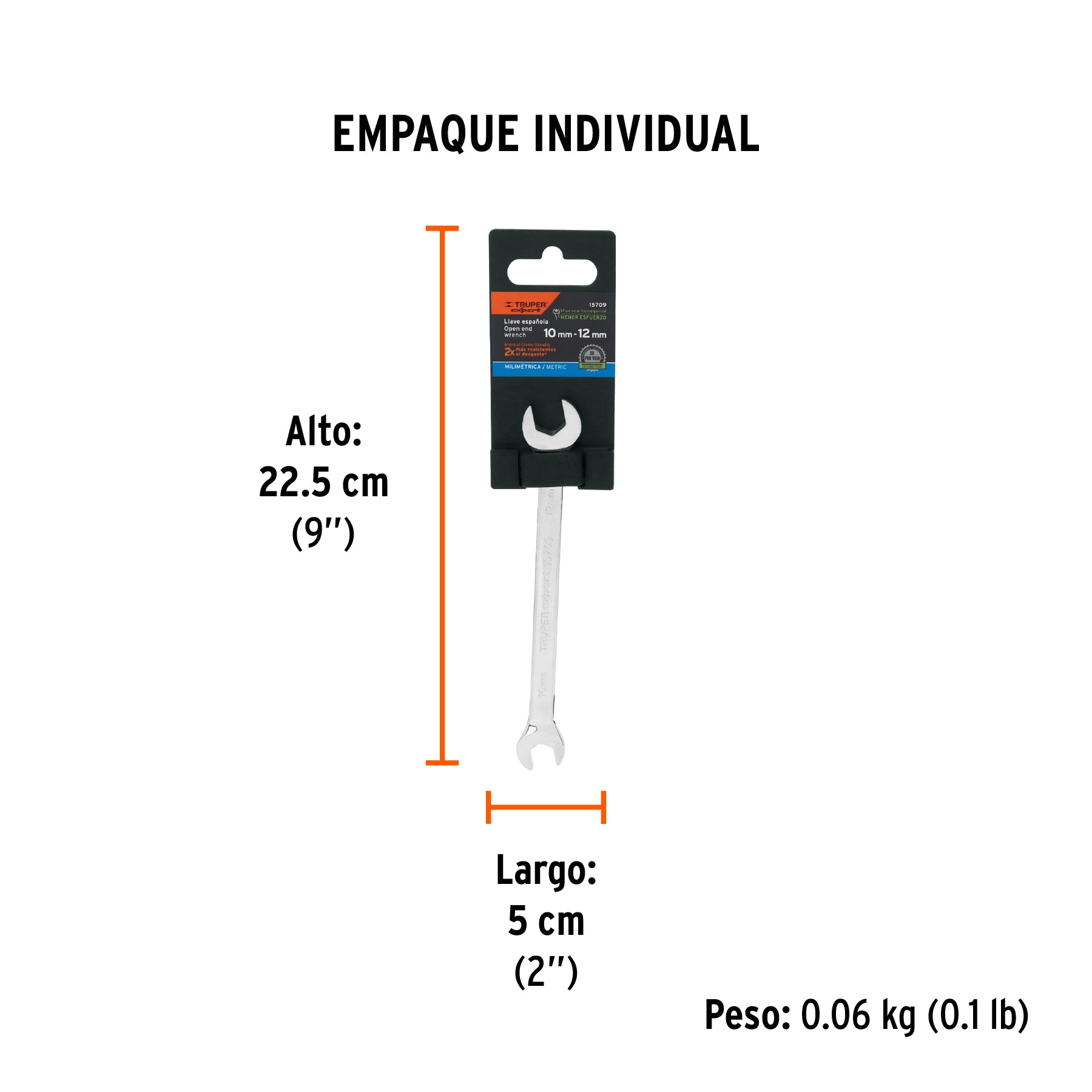 Llave española 10 x 12 x 162 mm de largo, TRUPER EXPERT - Empaque