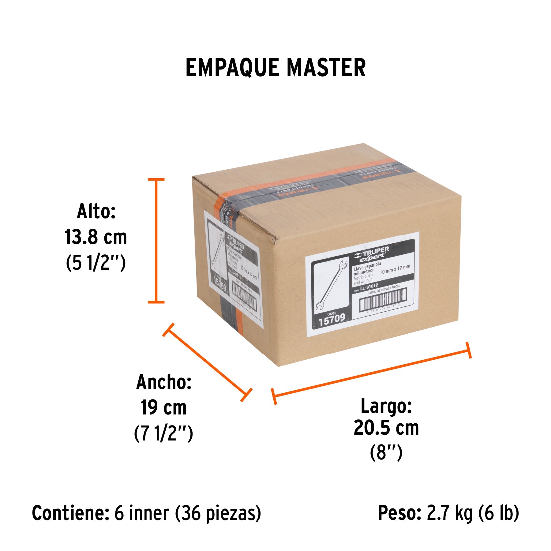 Llave española 10 x 12 x 162 mm de largo, TRUPER EXPERT - Empaque