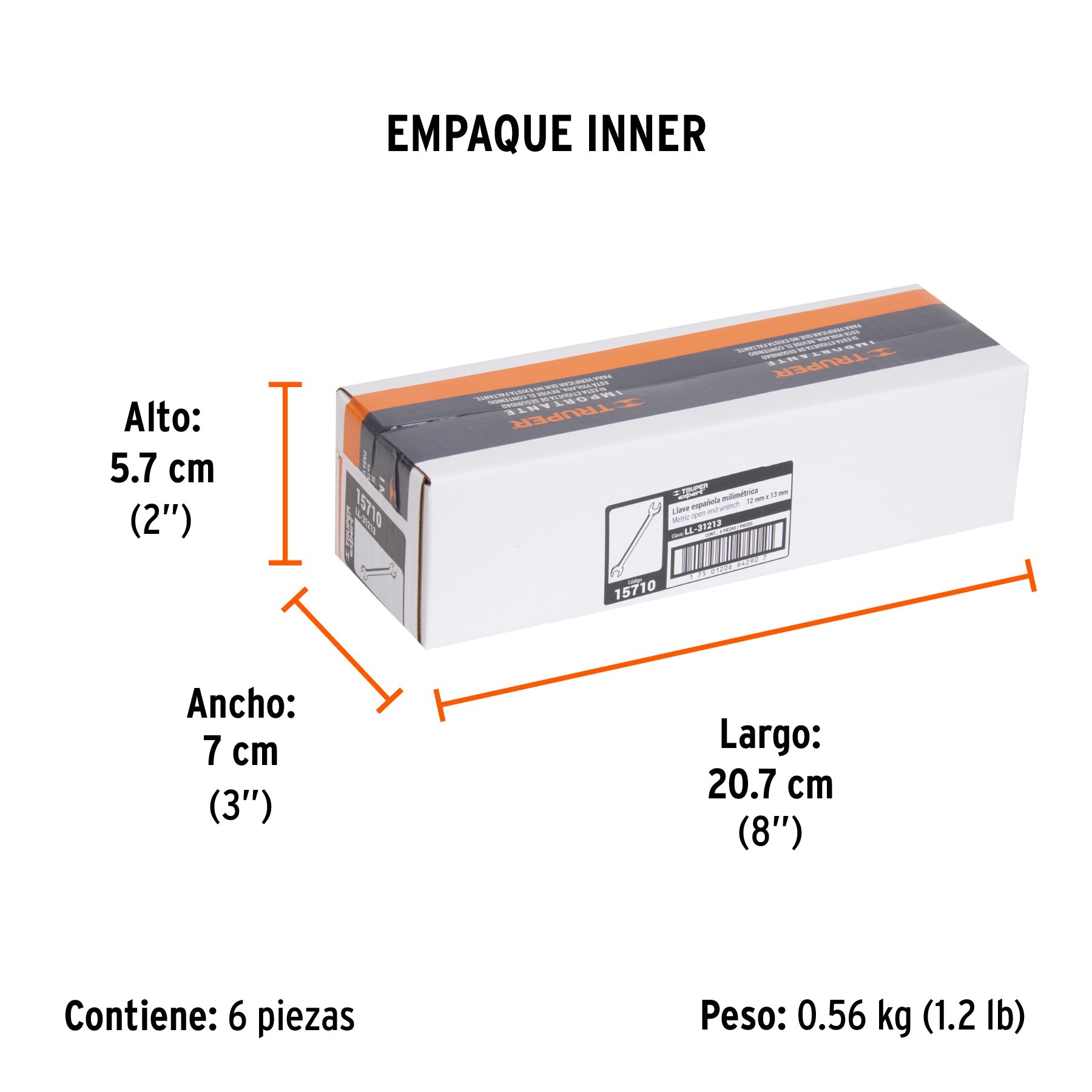 Llave española 12 x 13 x 181 mm de largo, TRUPER EXPERT - Empaque