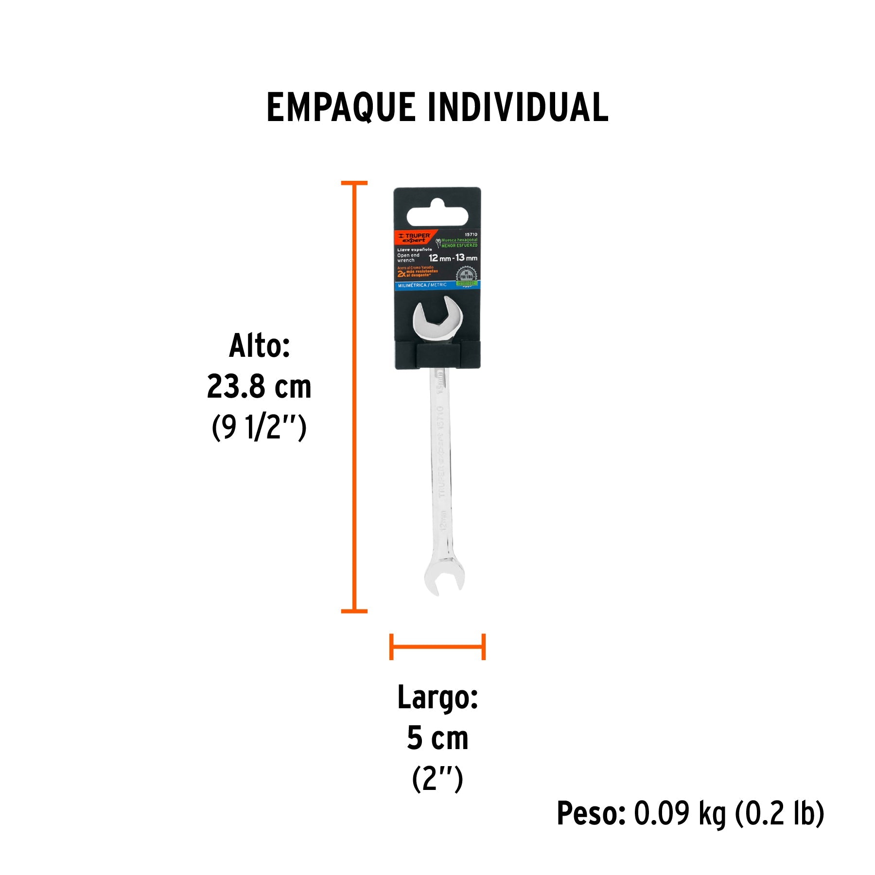 Llave española 12 x 13 x 181 mm de largo, TRUPER EXPERT - Empaque