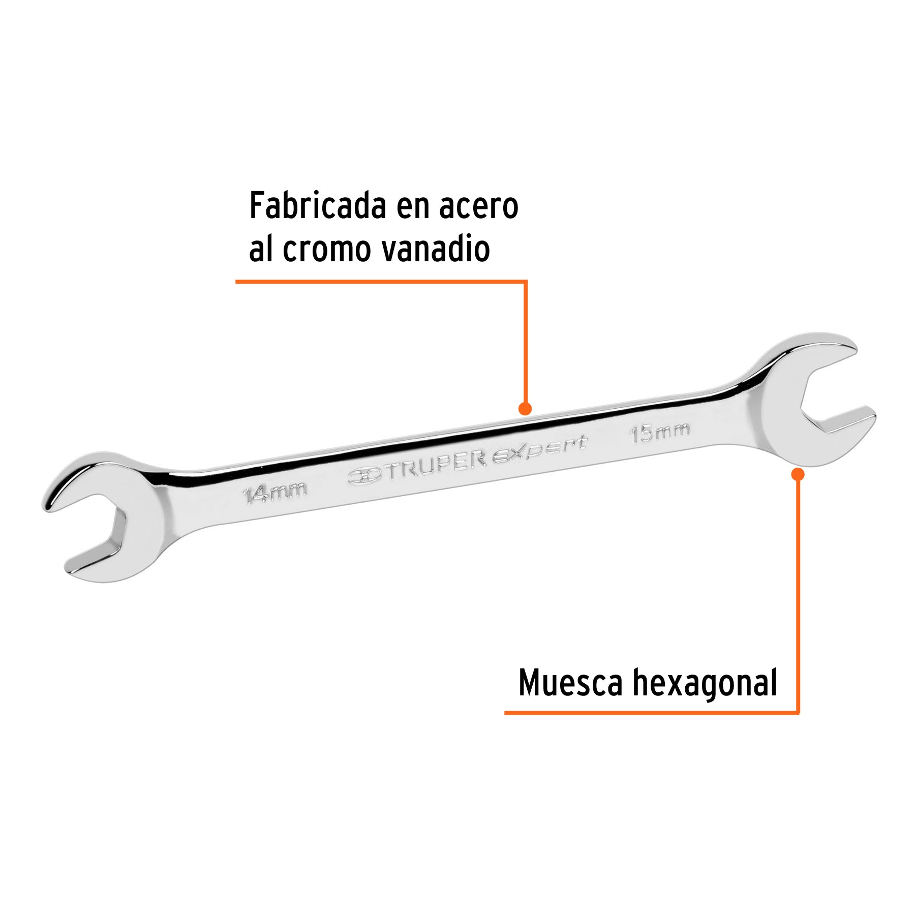 Llave española 14 x 15 x 189 mm de largo, TRUPER EXPERT