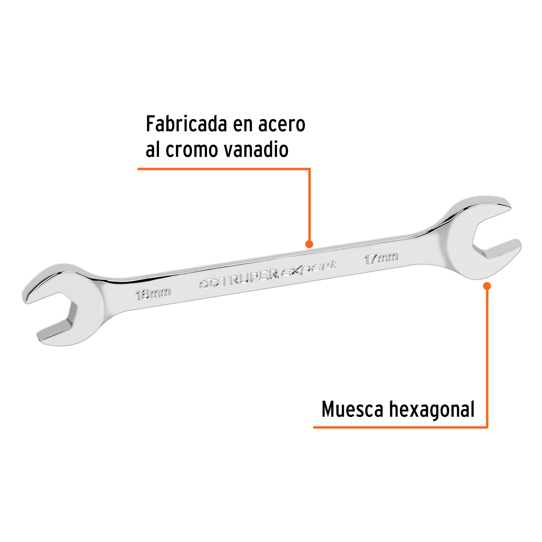 Llave española 16 x 17 x 198 mm de largo, TRUPER EXPERT