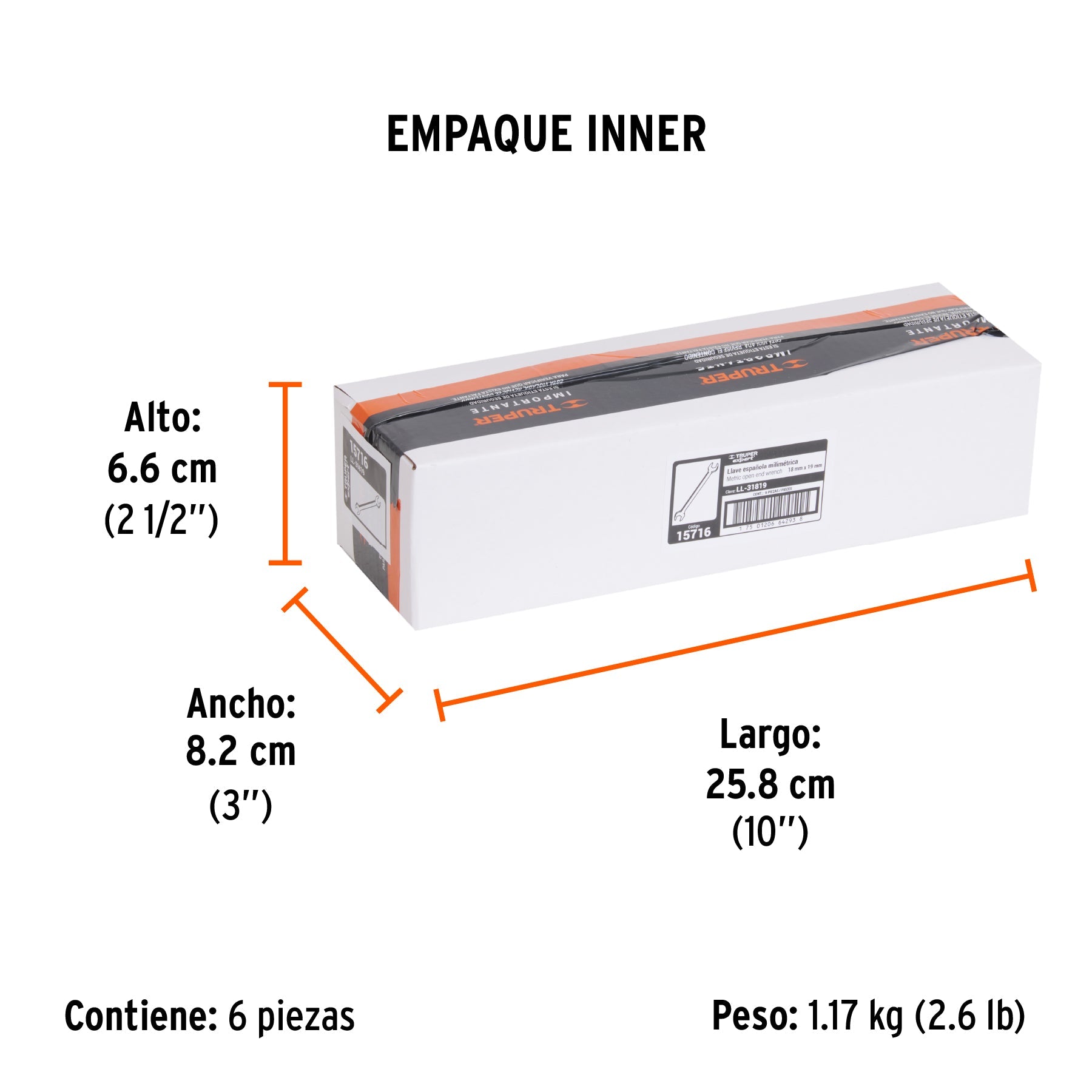 Llave española 18 x 19 x 220 mm de largo, TRUPER EXPERT - Empaque