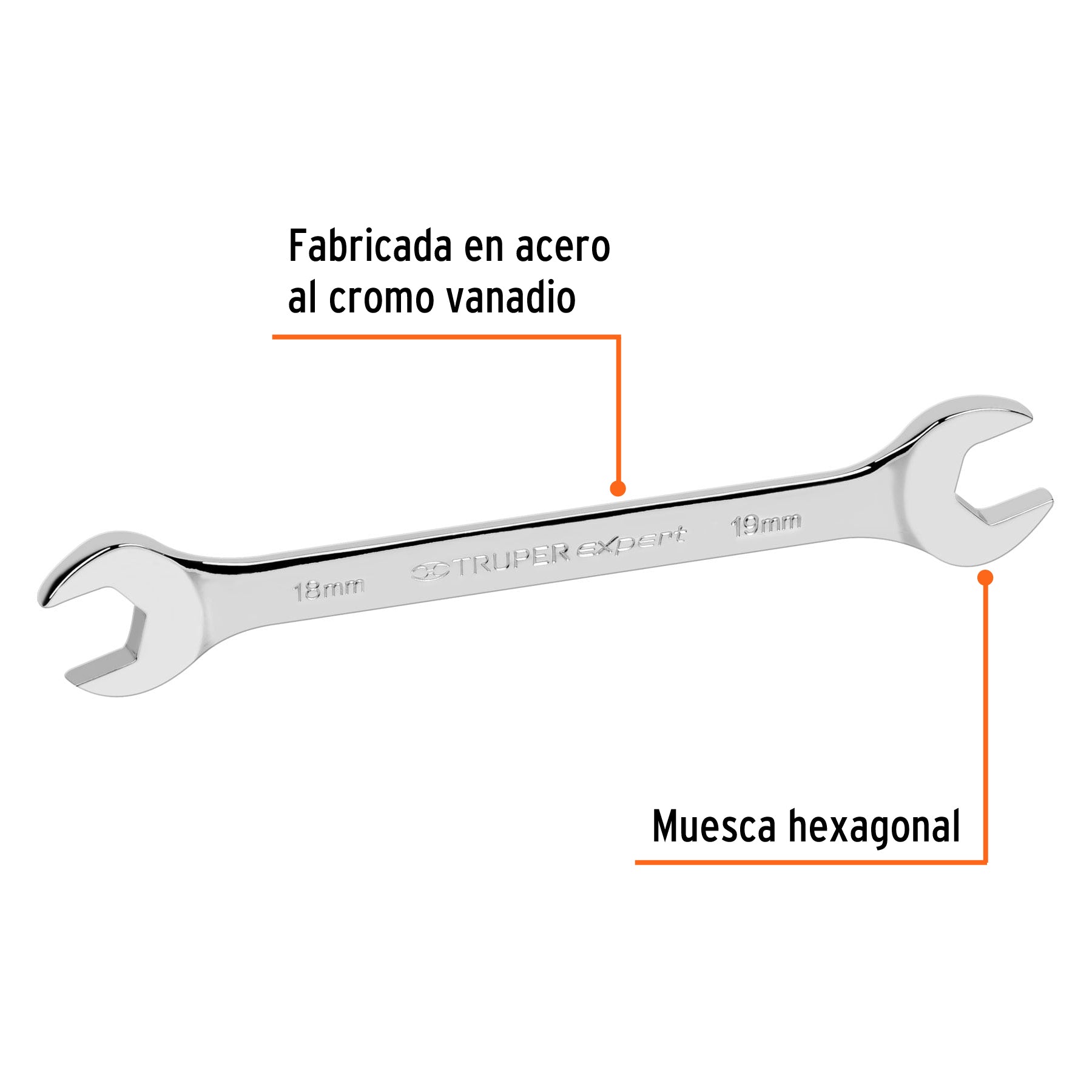 Llave española 18 x 19 x 220 mm de largo, TRUPER EXPERT