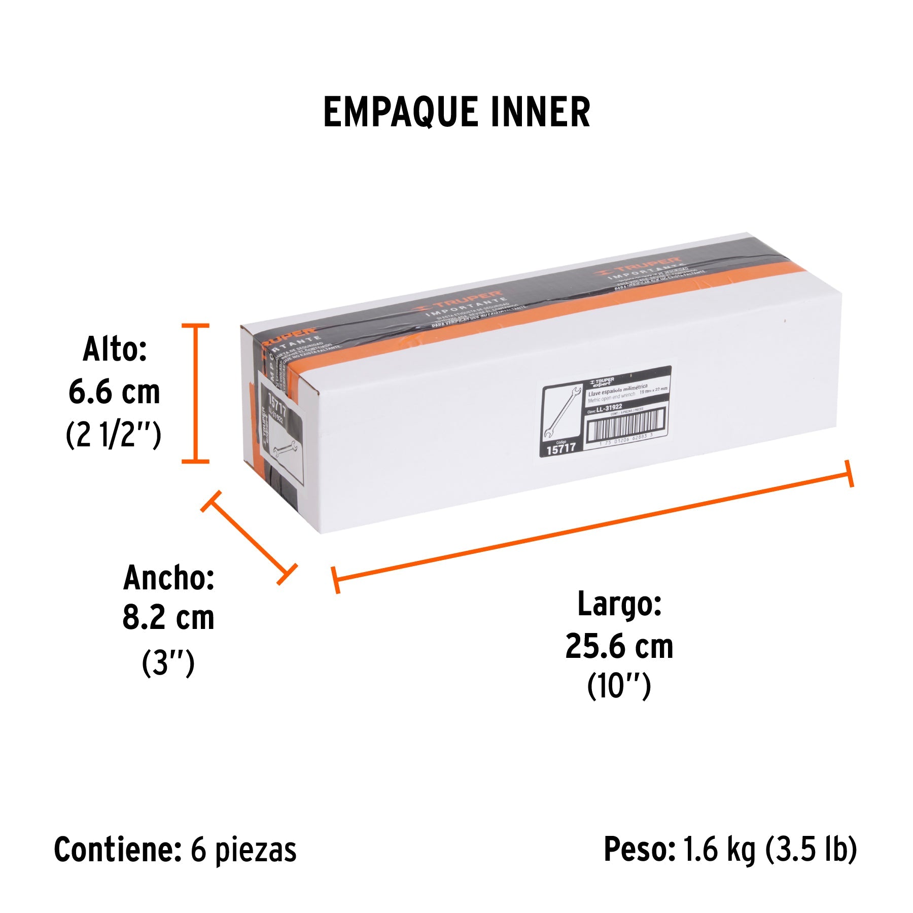 Llave española 19 x 22 x 242 mm de largo, TRUPER EXPERT - Empaque
