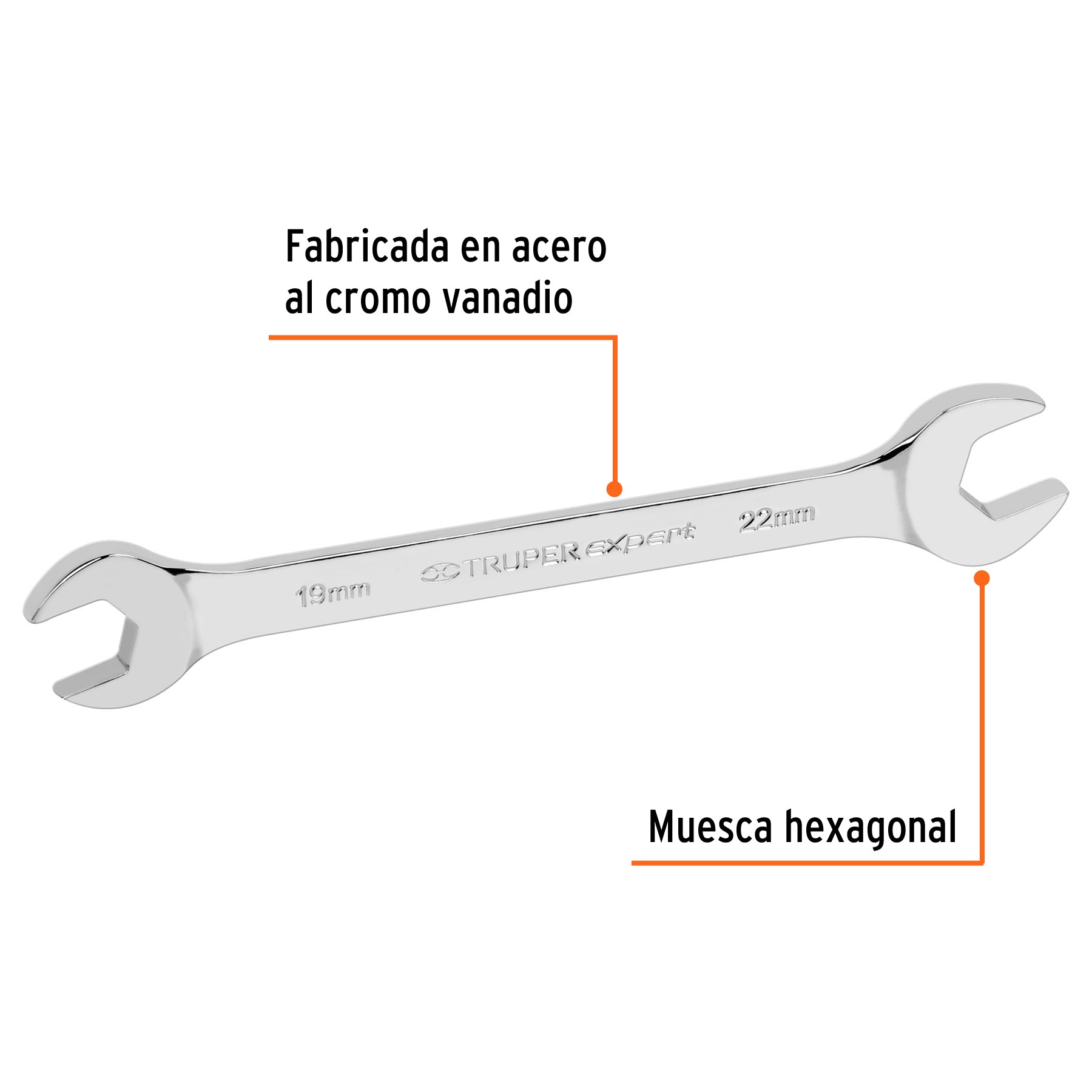 Llave española 19 x 22 x 242 mm de largo, TRUPER EXPERT