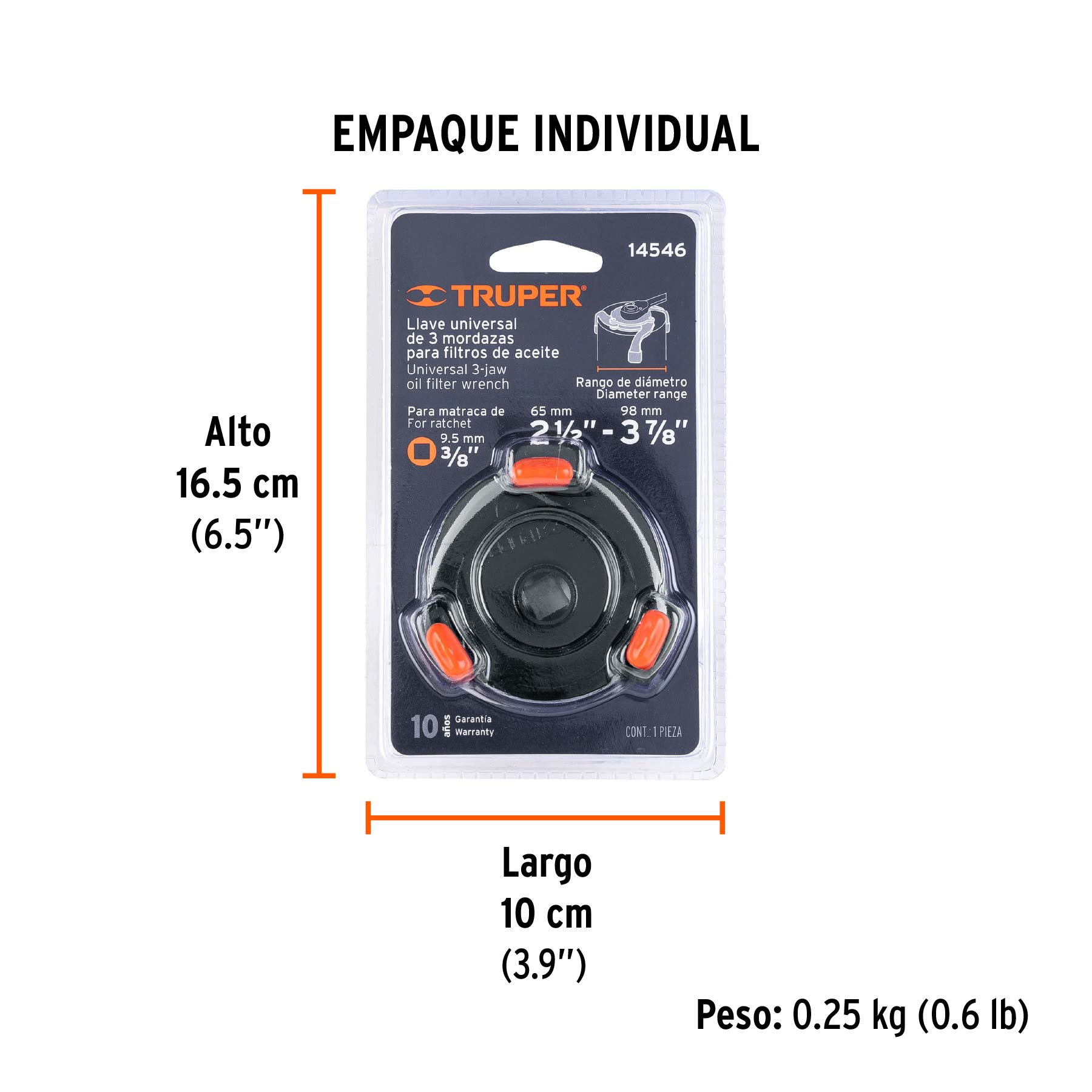 Llave universal 2-1/2"a 3-7/8" para filtro de aceite, TRUPER - Empaque
